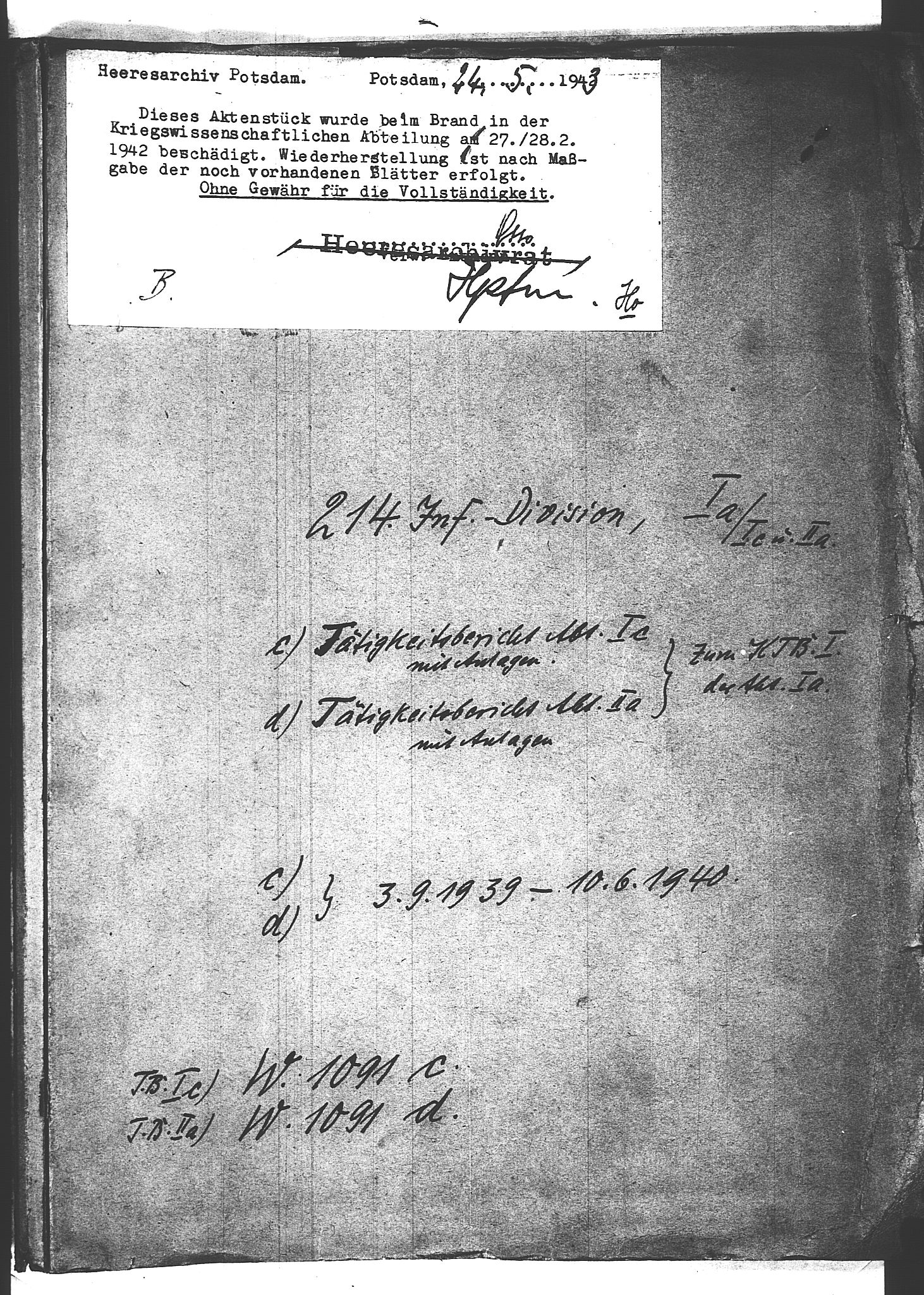 Documents Section, AV/RA-RAFA-2200/V/L0088: Amerikansk mikrofilm "Captured German Documents".
Box No. 727.  FKA jnr. 601/1954., 1939-1940, p. 777