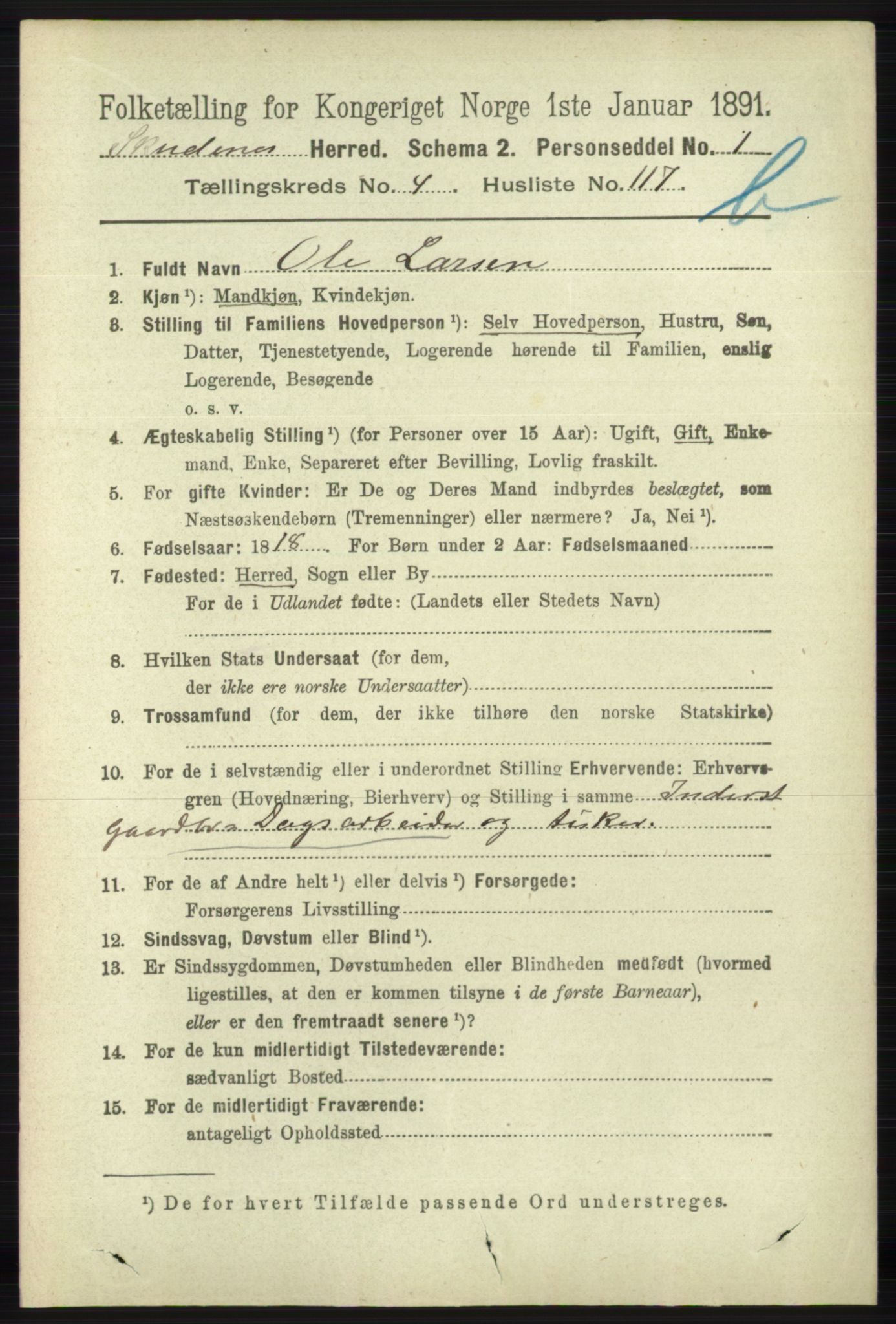 RA, 1891 census for 1150 Skudenes, 1891, p. 5160