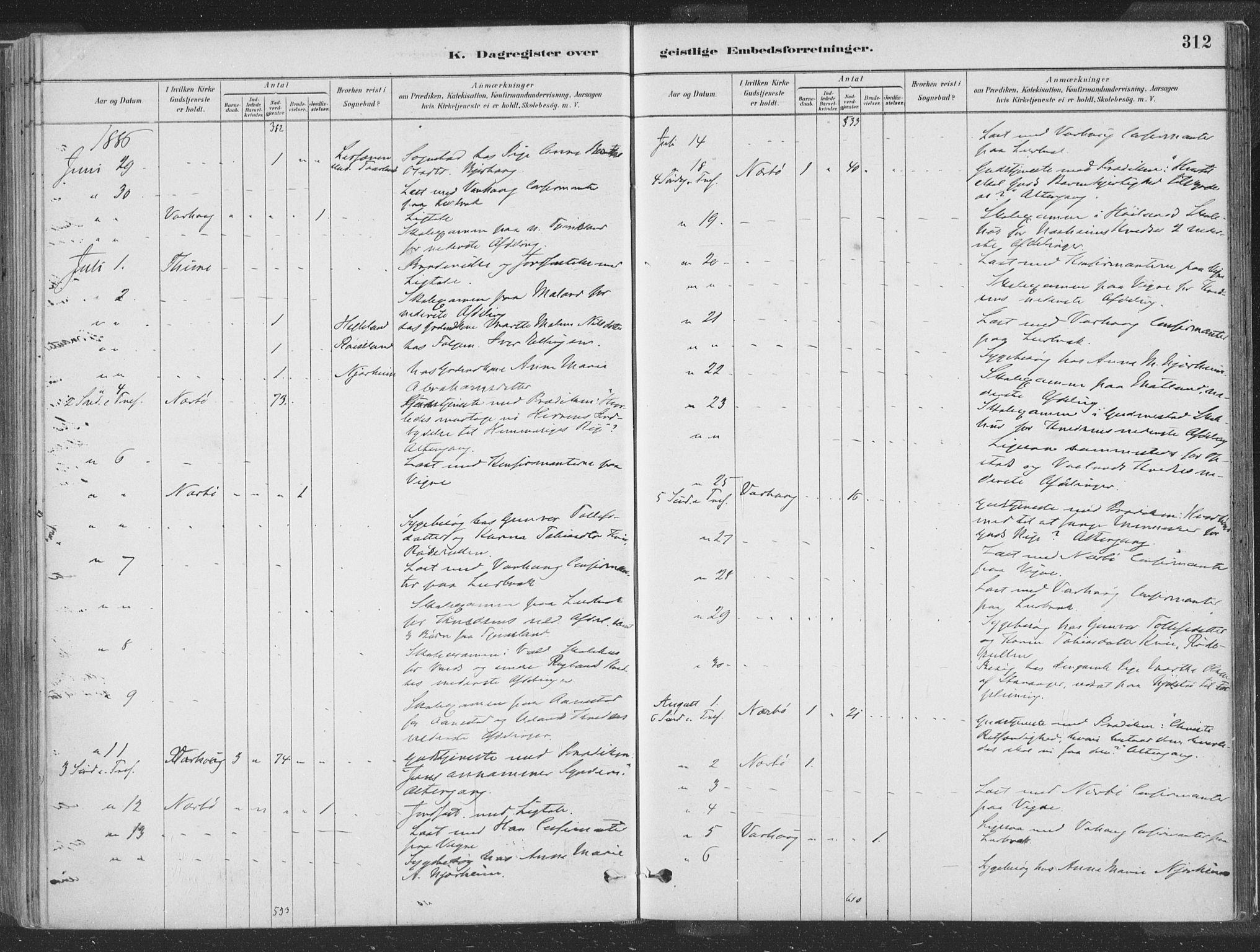 Hå sokneprestkontor, AV/SAST-A-101801/001/30BA/L0010: Parish register (official) no. A 9, 1879-1896, p. 312