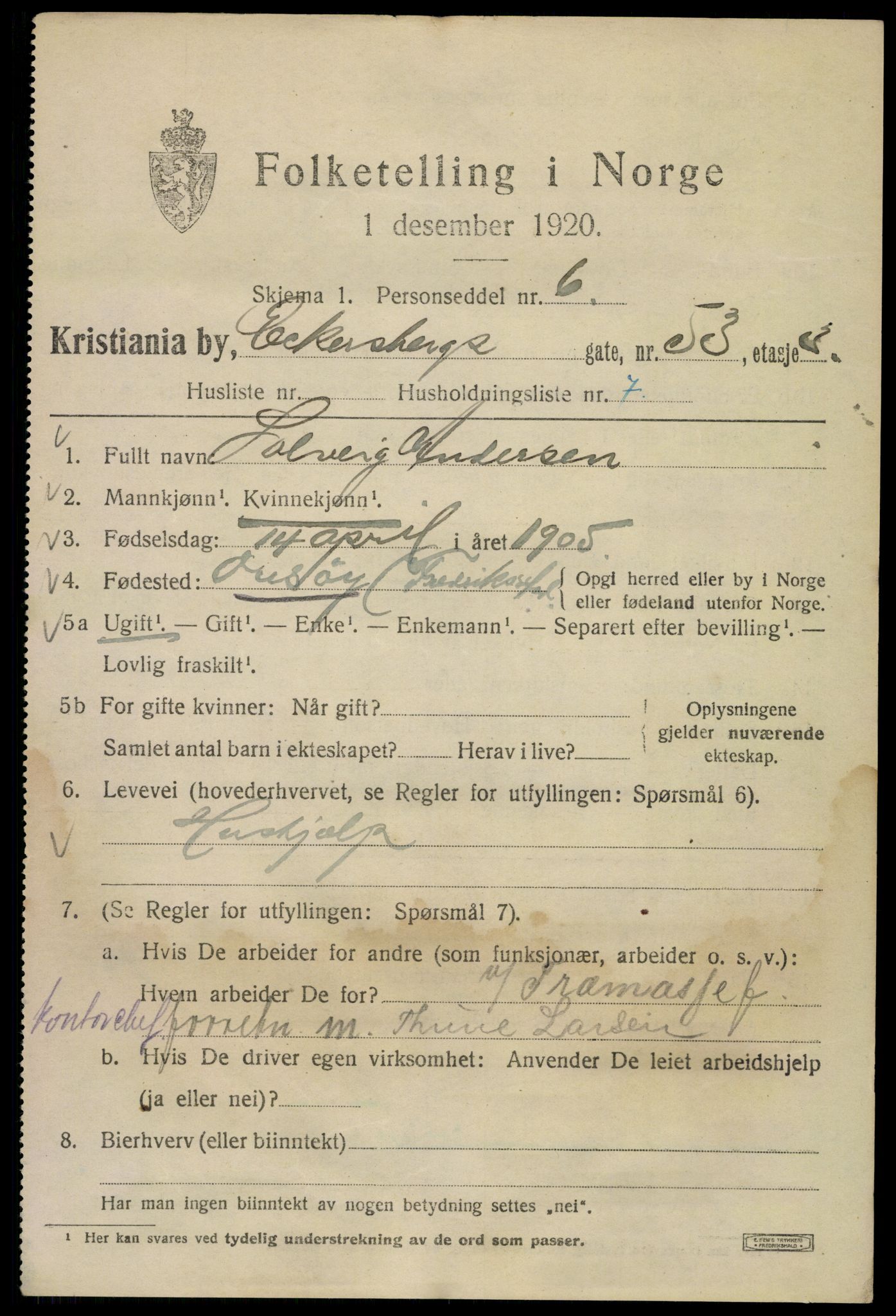 SAO, 1920 census for Kristiania, 1920, p. 209525