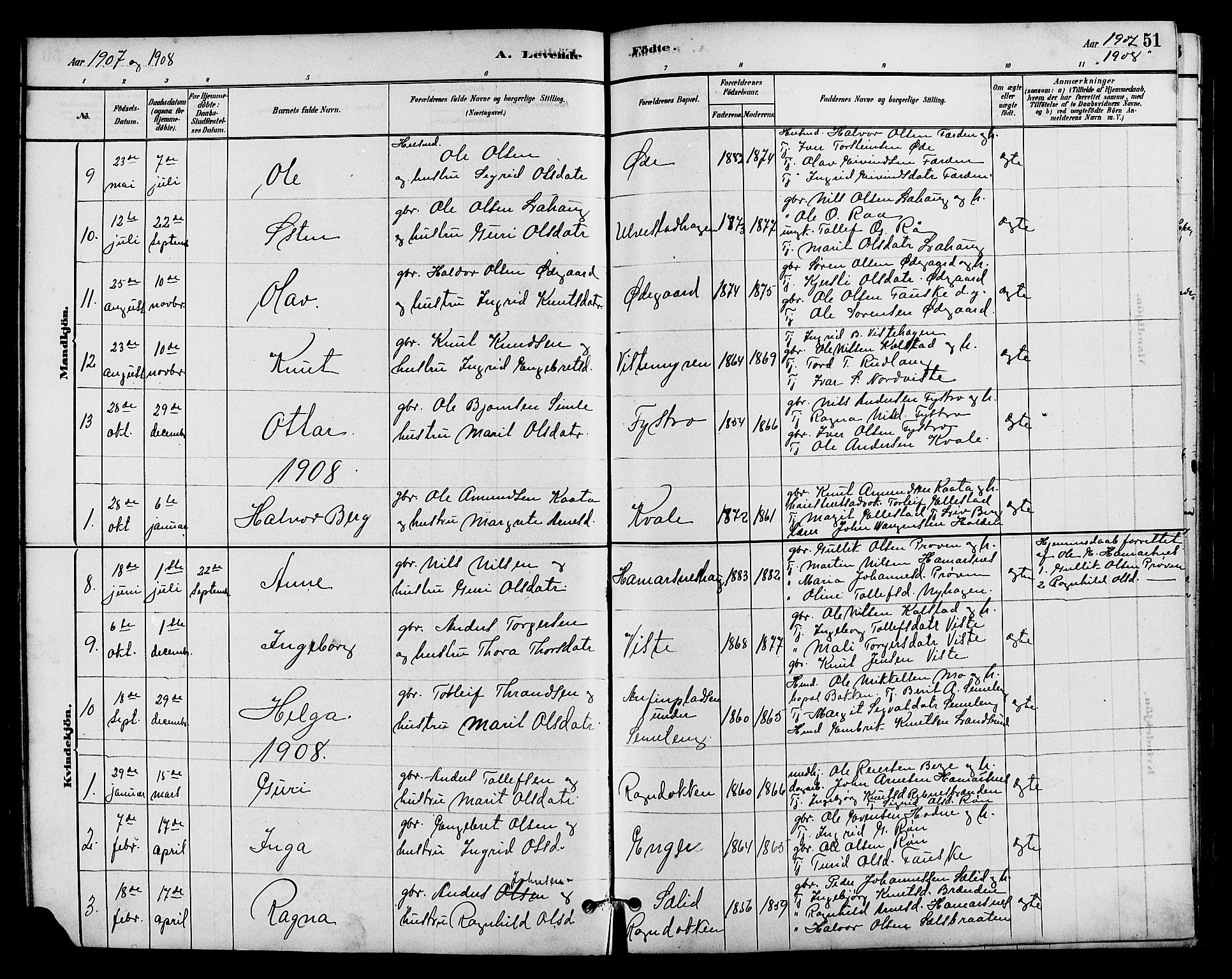 Vestre Slidre prestekontor, AV/SAH-PREST-136/H/Ha/Hab/L0005: Parish register (copy) no. 5, 1881-1913, p. 51