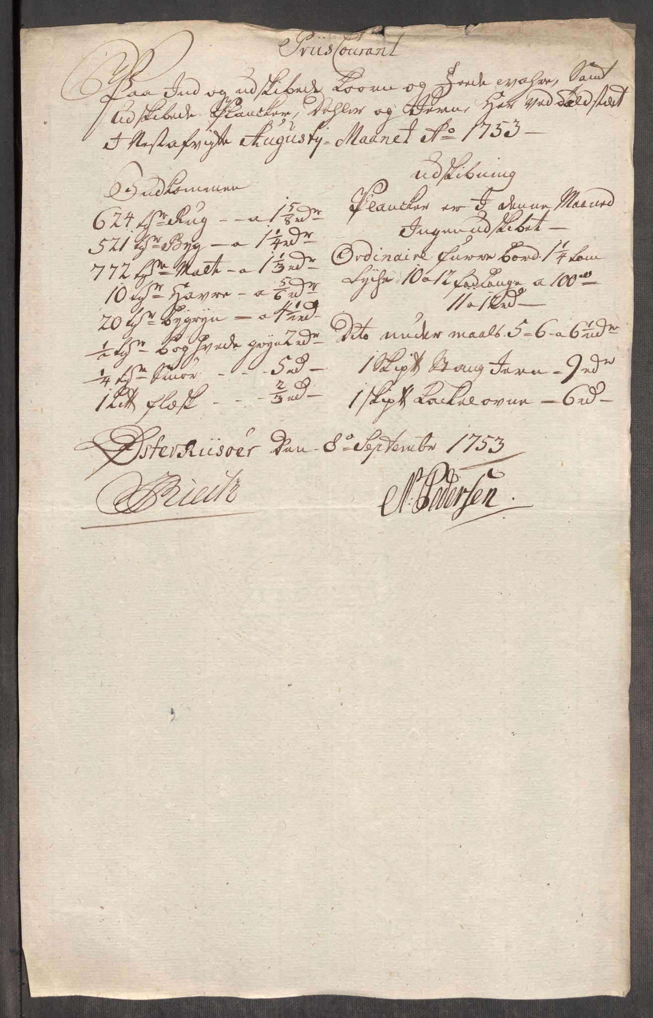 Rentekammeret inntil 1814, Realistisk ordnet avdeling, RA/EA-4070/Oe/L0005: [Ø1]: Priskuranter, 1753-1757, p. 124