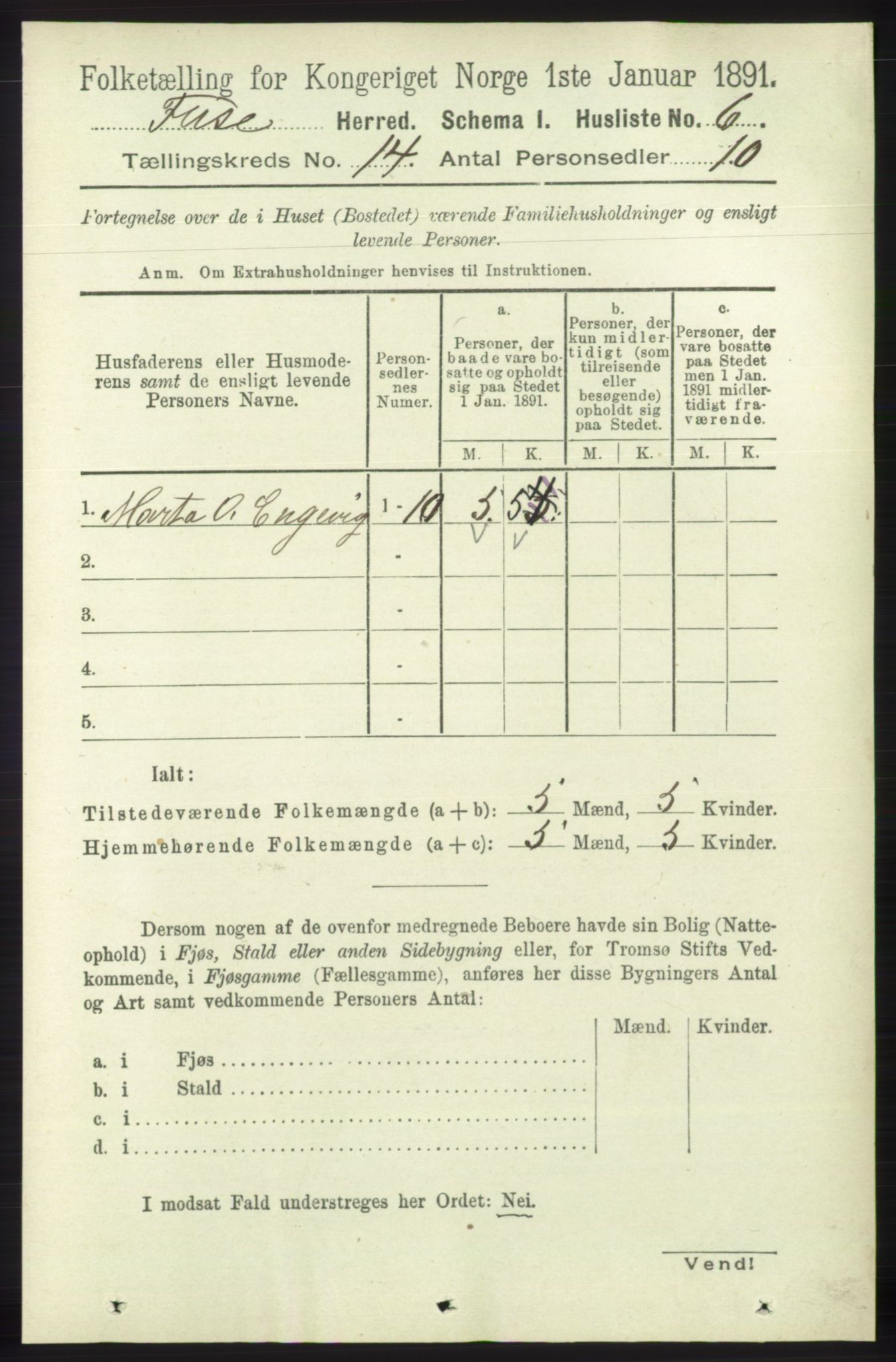 RA, 1891 census for 1241 Fusa, 1891, p. 3147