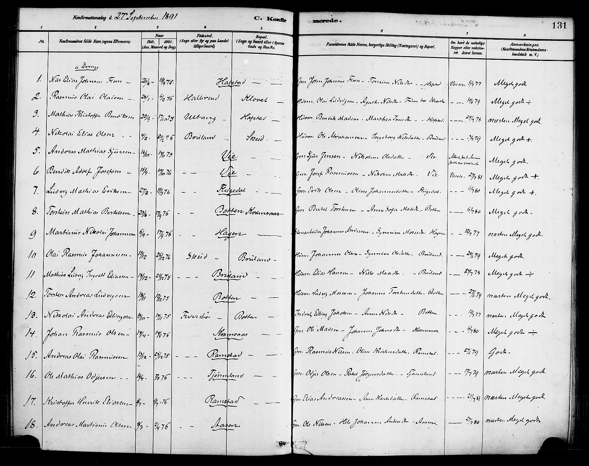 Førde sokneprestembete, SAB/A-79901/H/Haa/Haab/L0001: Parish register (official) no. B 1, 1880-1898, p. 131