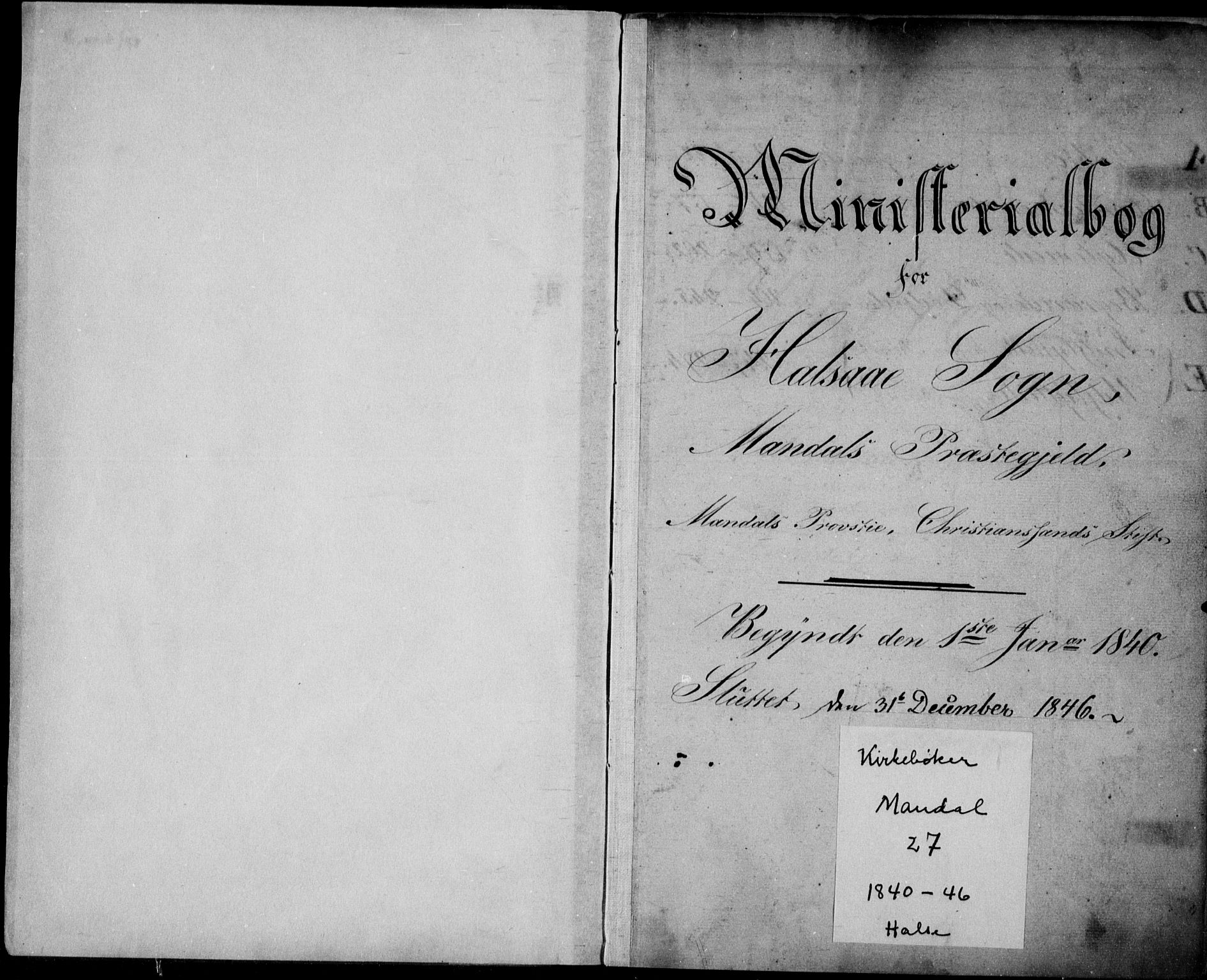 Mandal sokneprestkontor, AV/SAK-1111-0030/F/Fa/Faa/L0012: Parish register (official) no. A 12, 1840-1847