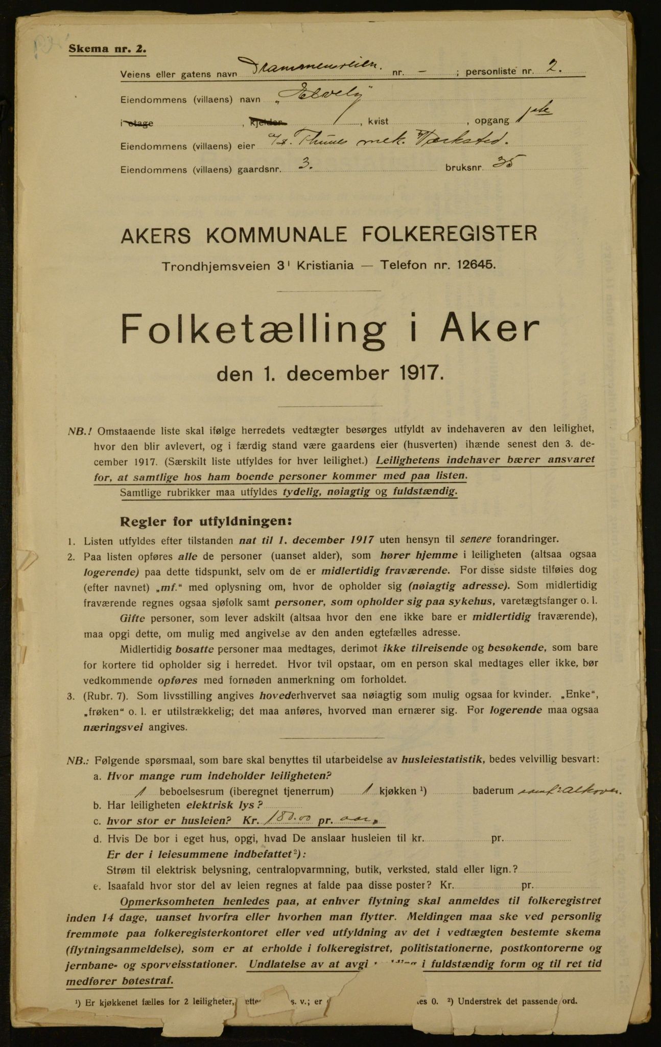 OBA, Municipal Census 1917 for Aker, 1917, p. 5540