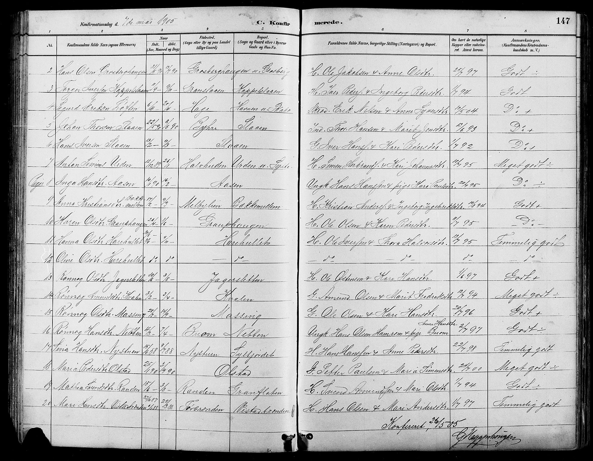Nord-Fron prestekontor, SAH/PREST-080/H/Ha/Hab/L0005: Parish register (copy) no. 5, 1884-1914, p. 147