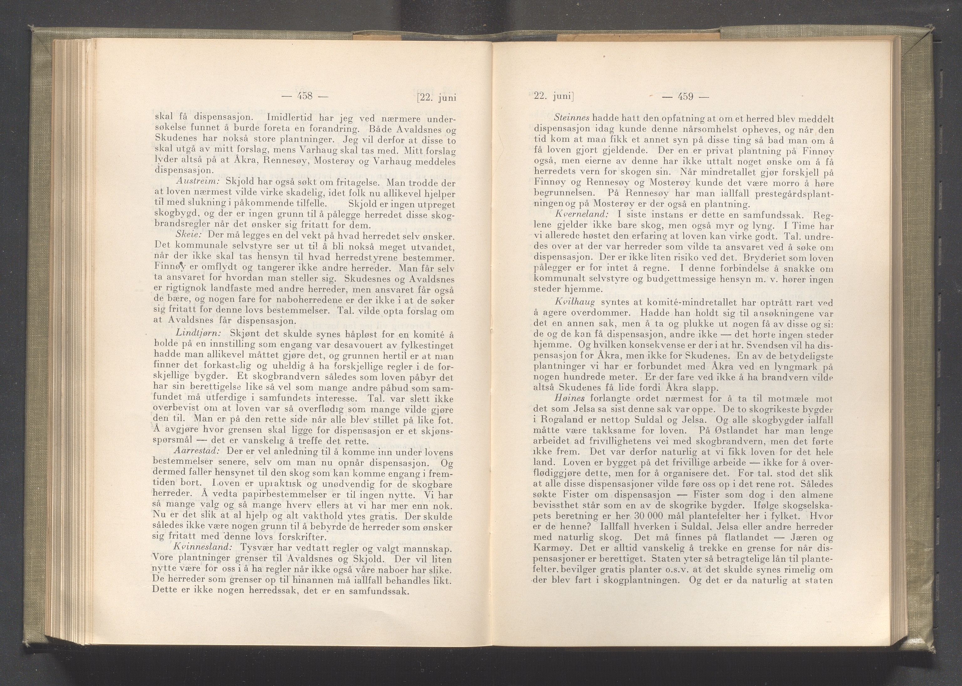 Rogaland fylkeskommune - Fylkesrådmannen , IKAR/A-900/A/Aa/Aaa/L0041: Møtebok , 1922, p. 458-459