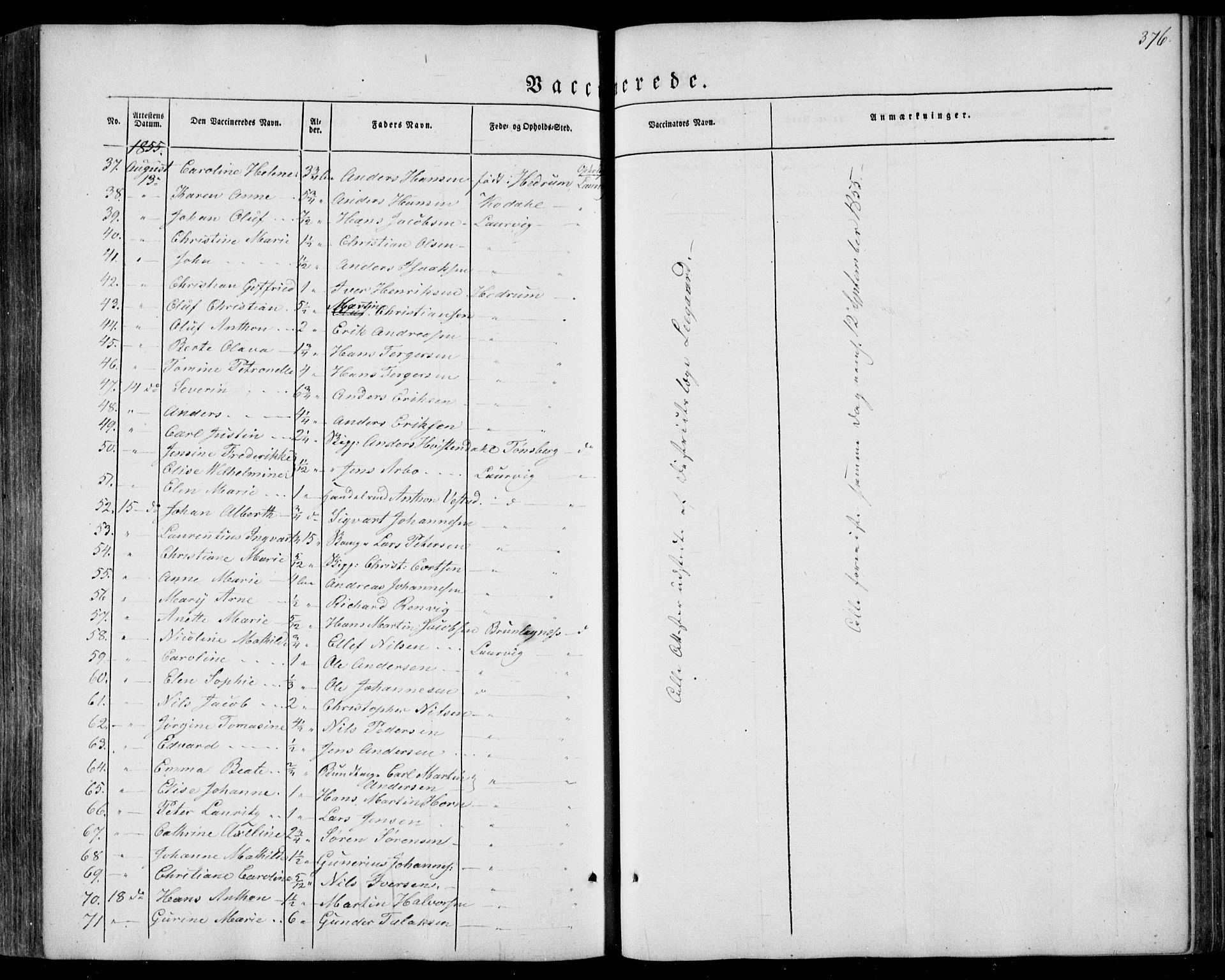 Larvik kirkebøker, AV/SAKO-A-352/F/Fa/L0003: Parish register (official) no. I 3, 1848-1856, p. 376