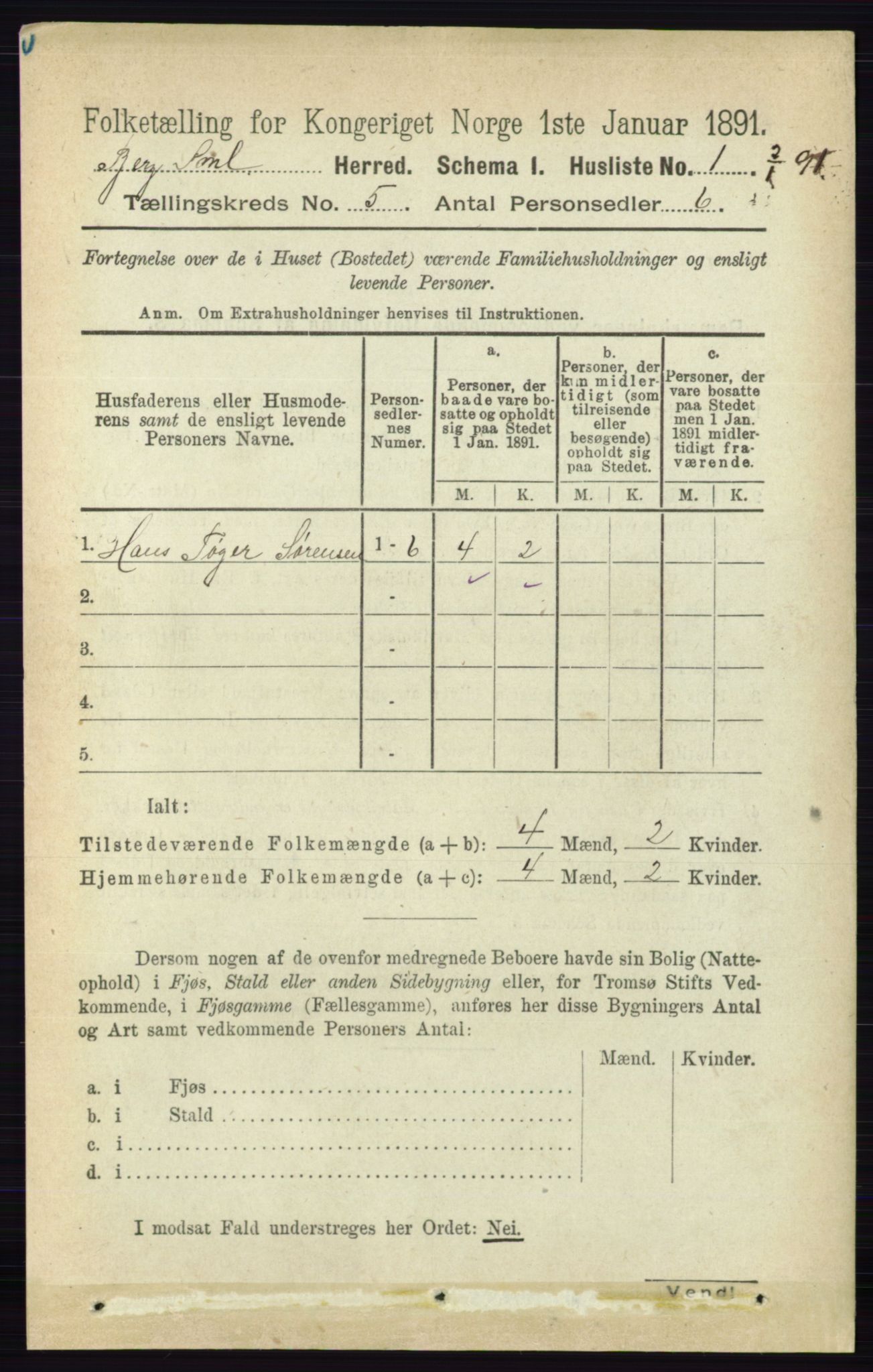 RA, 1891 census for 0116 Berg, 1891, p. 3336