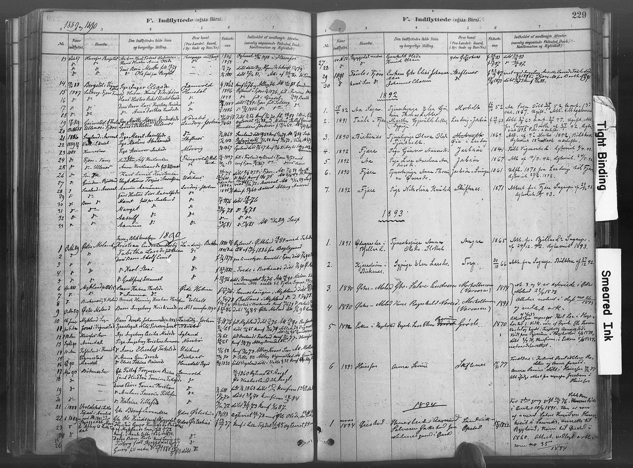 Hommedal sokneprestkontor, SAK/1111-0023/F/Fa/Fab/L0006: Parish register (official) no. A 6, 1878-1897, p. 229