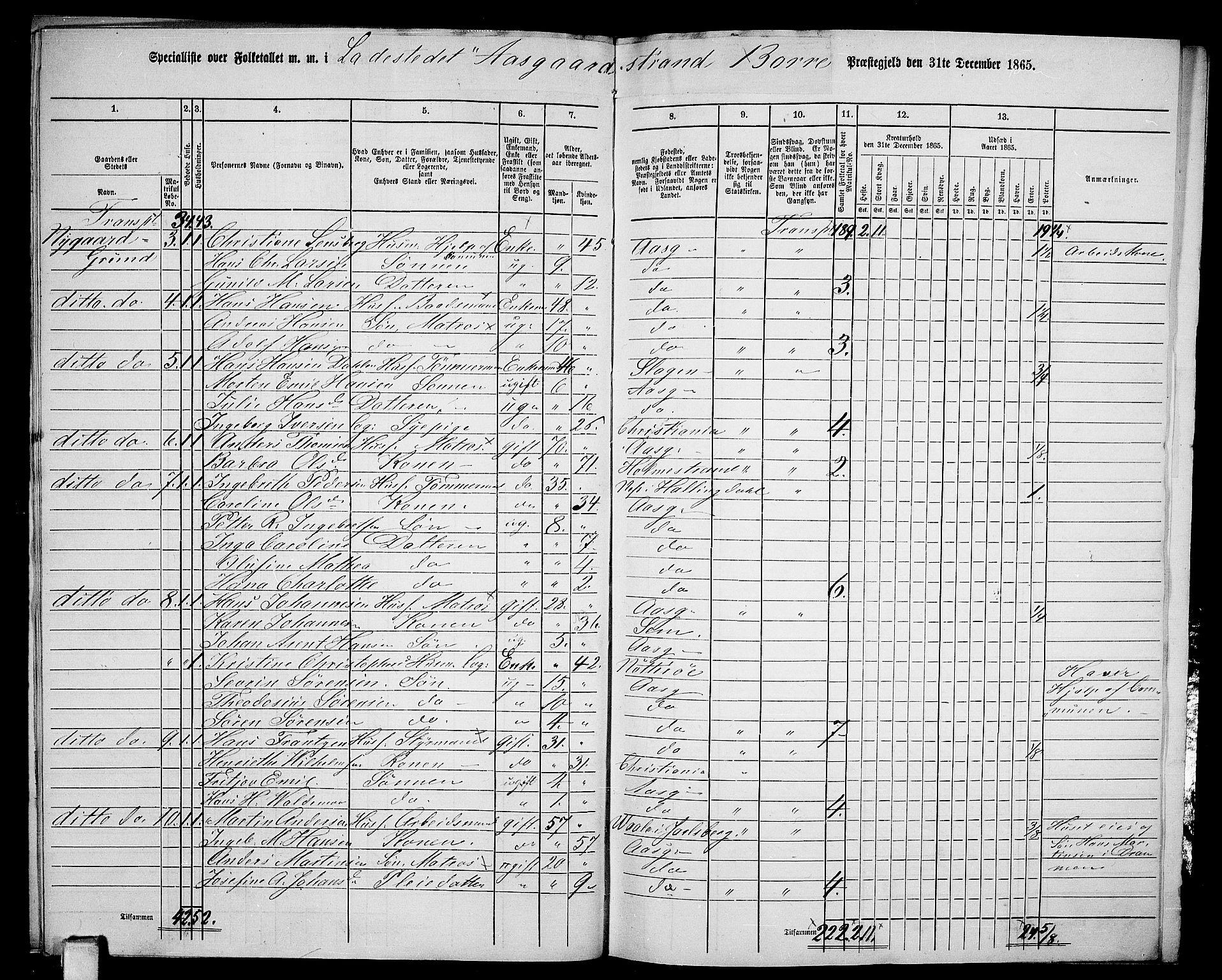 RA, 1865 census for Borre, 1865, p. 12