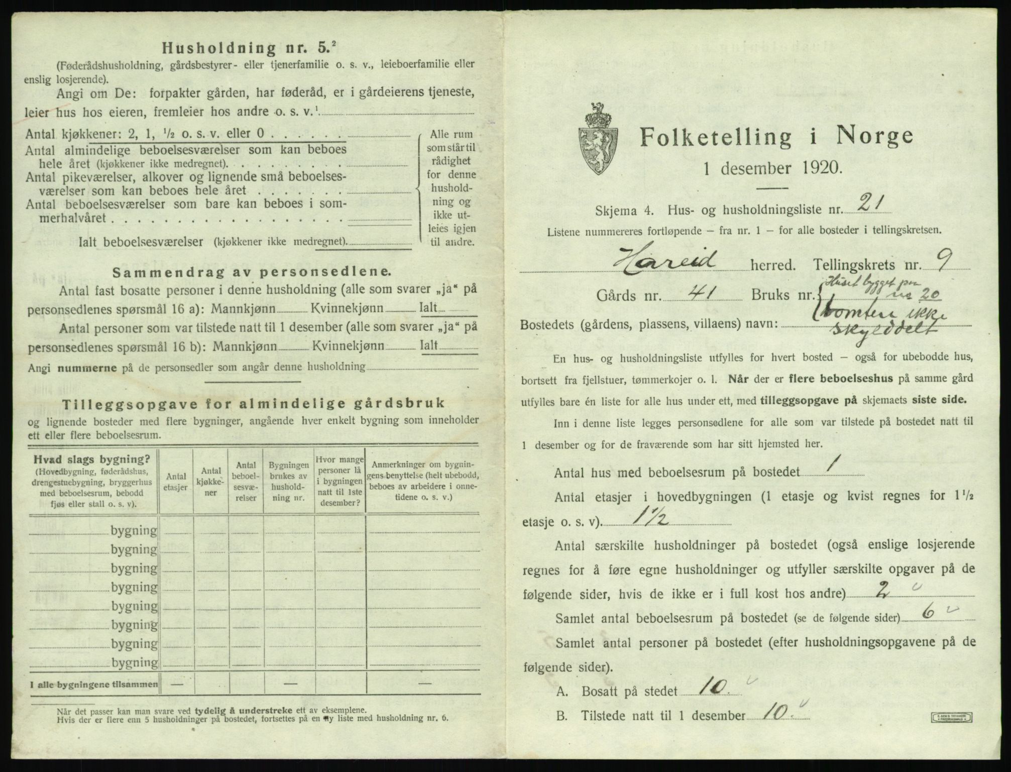 SAT, 1920 census for Hareid, 1920, p. 477