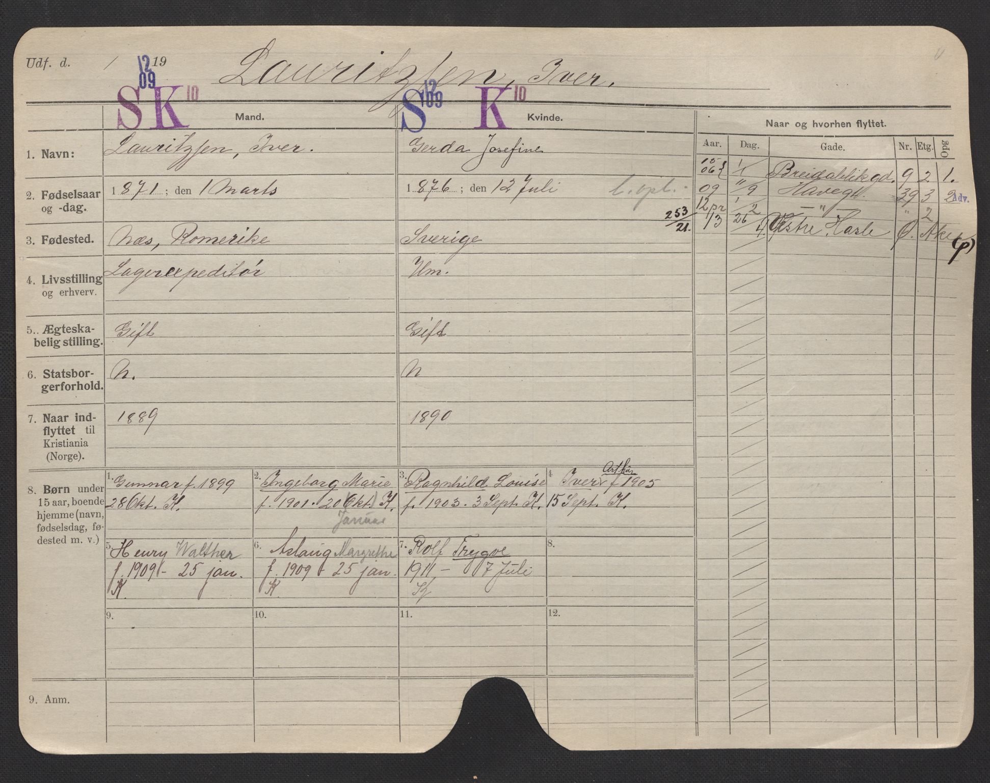 Oslo folkeregister, Registerkort, AV/SAO-A-11715/F/Fa/Fac/L0007: Menn, 1906-1914, p. 22a