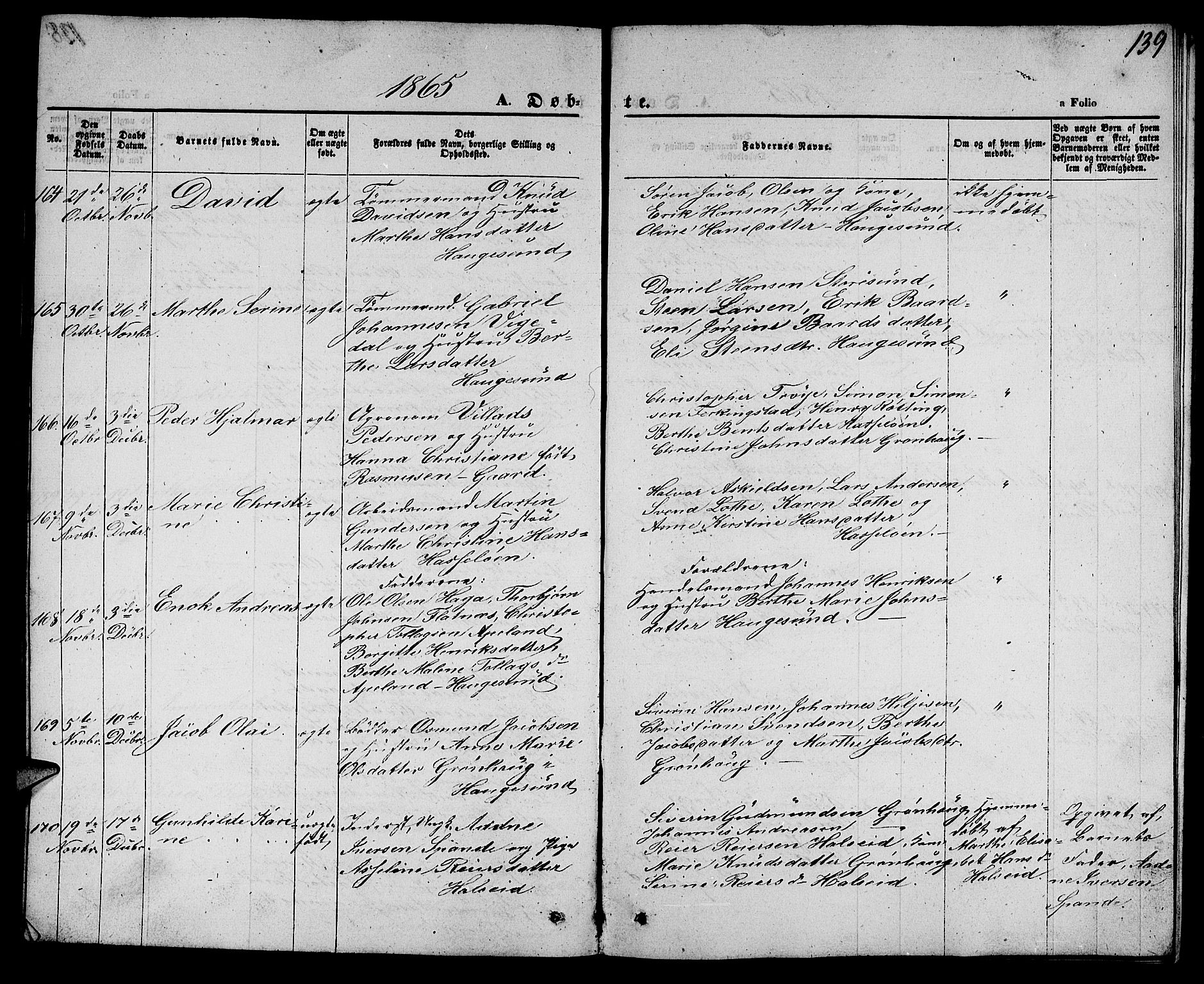 Torvastad sokneprestkontor, AV/SAST-A -101857/H/Ha/Hab/L0006: Parish register (copy) no. B 6, 1858-1867, p. 139