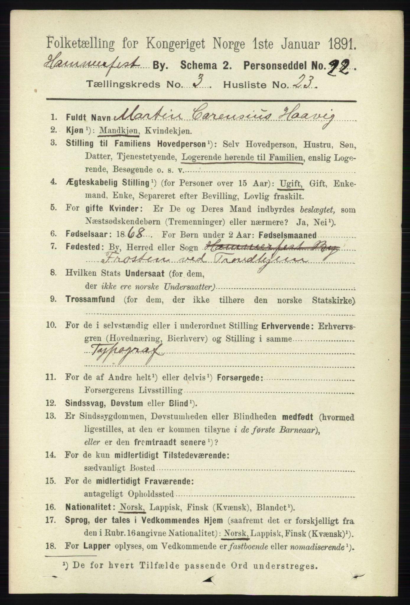 RA, 1891 census for 2001 Hammerfest, 1891, p. 844