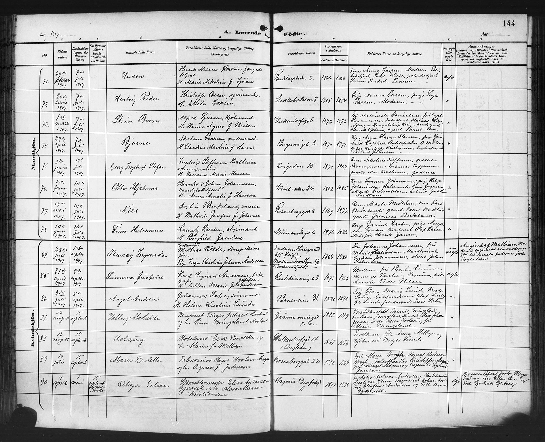 Domkirken sokneprestembete, SAB/A-74801/H/Hab/L0017: Parish register (copy) no. B 10, 1900-1915, p. 144