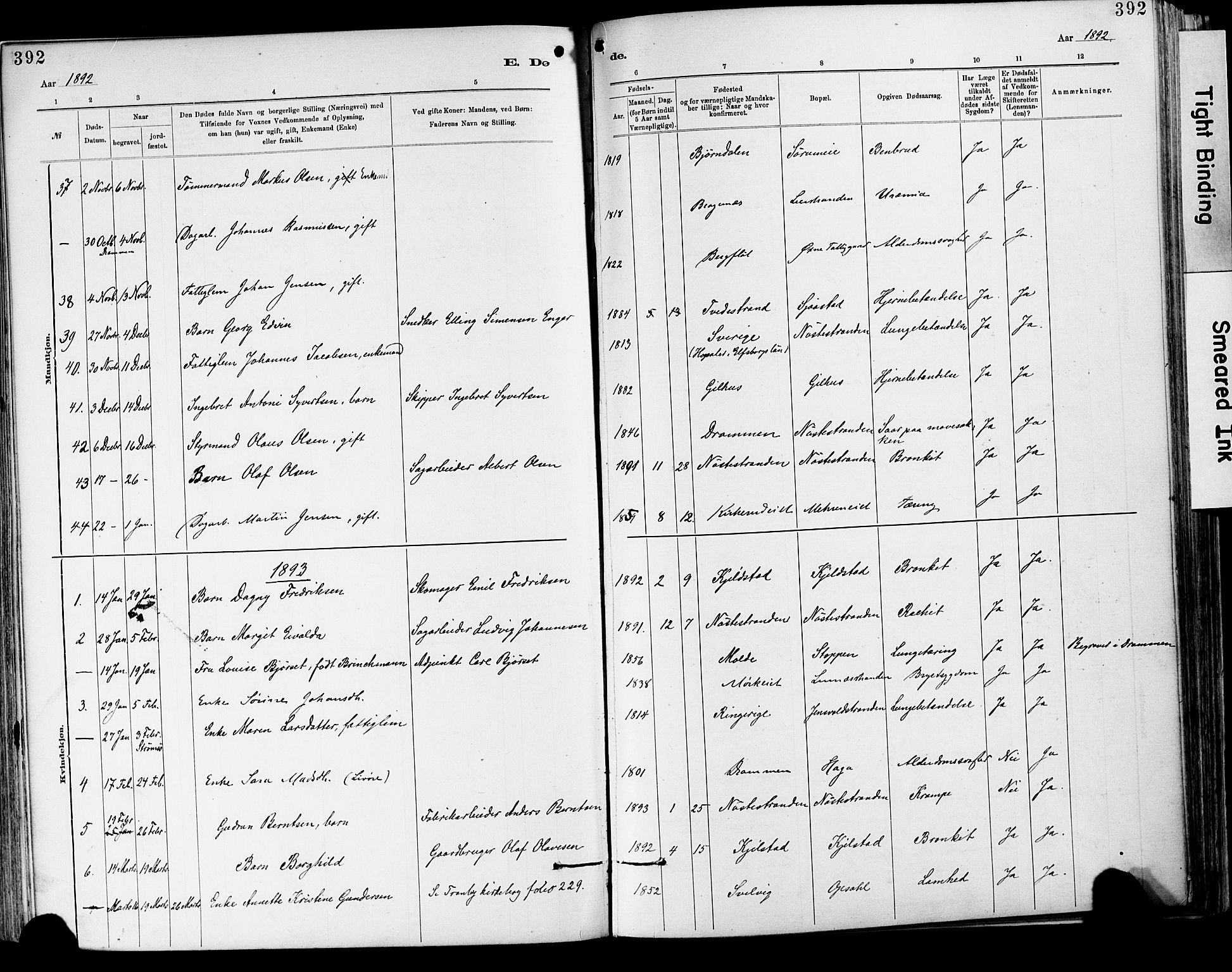 Lier kirkebøker, SAKO/A-230/F/Fa/L0015: Parish register (official) no. I 15, 1883-1894, p. 392