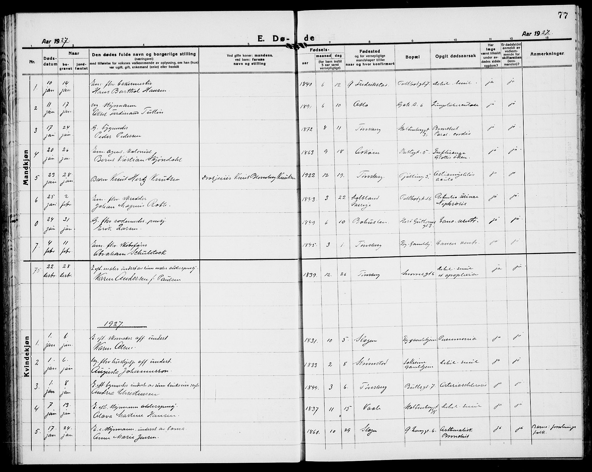 Tønsberg kirkebøker, AV/SAKO-A-330/G/Ga/L0018: Parish register (copy) no. 18, 1920-1935, p. 77