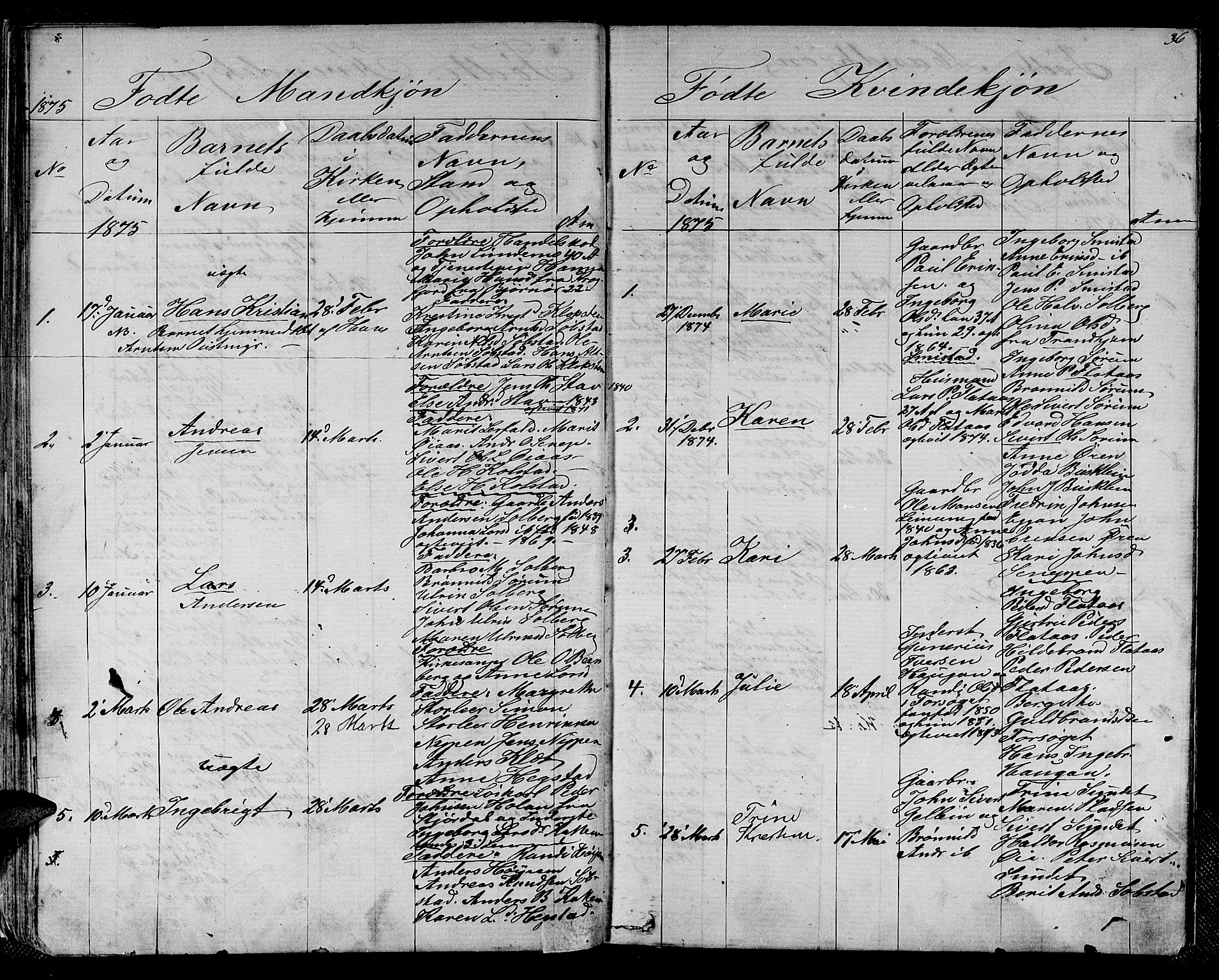 Ministerialprotokoller, klokkerbøker og fødselsregistre - Sør-Trøndelag, SAT/A-1456/613/L0394: Parish register (copy) no. 613C02, 1862-1886, p. 36