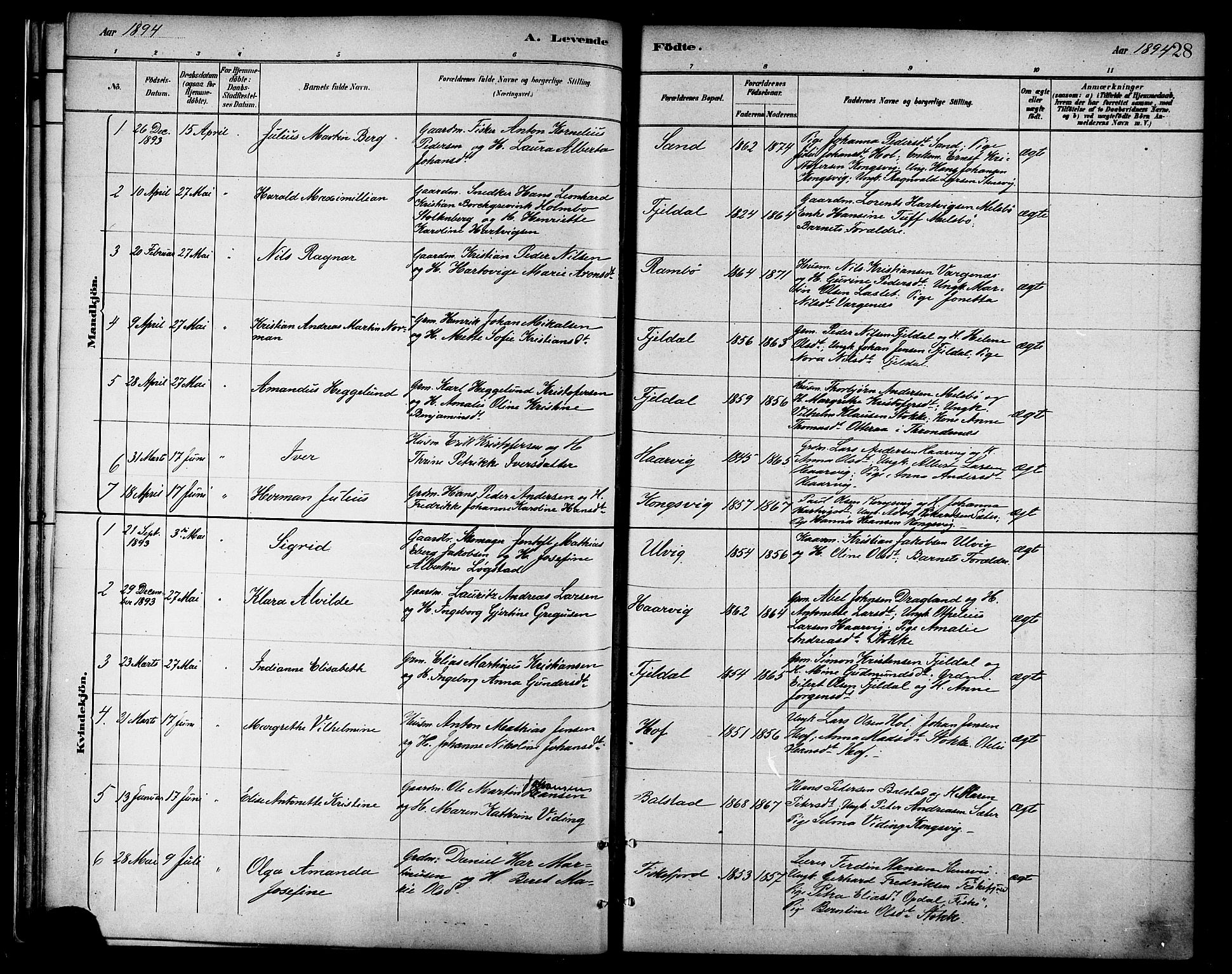 Ministerialprotokoller, klokkerbøker og fødselsregistre - Nordland, SAT/A-1459/865/L0924: Parish register (official) no. 865A02, 1885-1896, p. 28