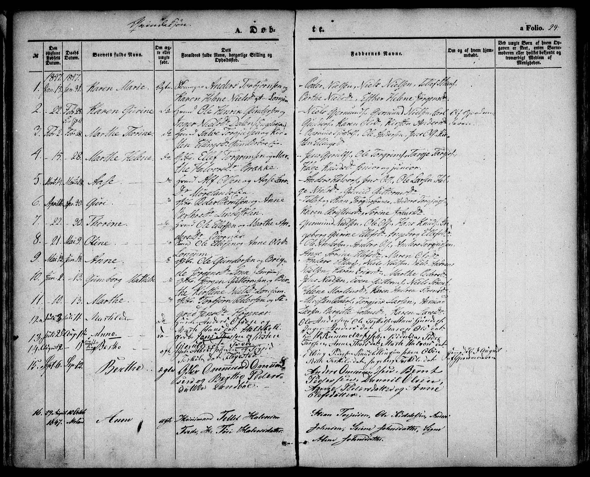 Austre Moland sokneprestkontor, AV/SAK-1111-0001/F/Fa/Faa/L0007: Parish register (official) no. A 7, 1847-1857, p. 24