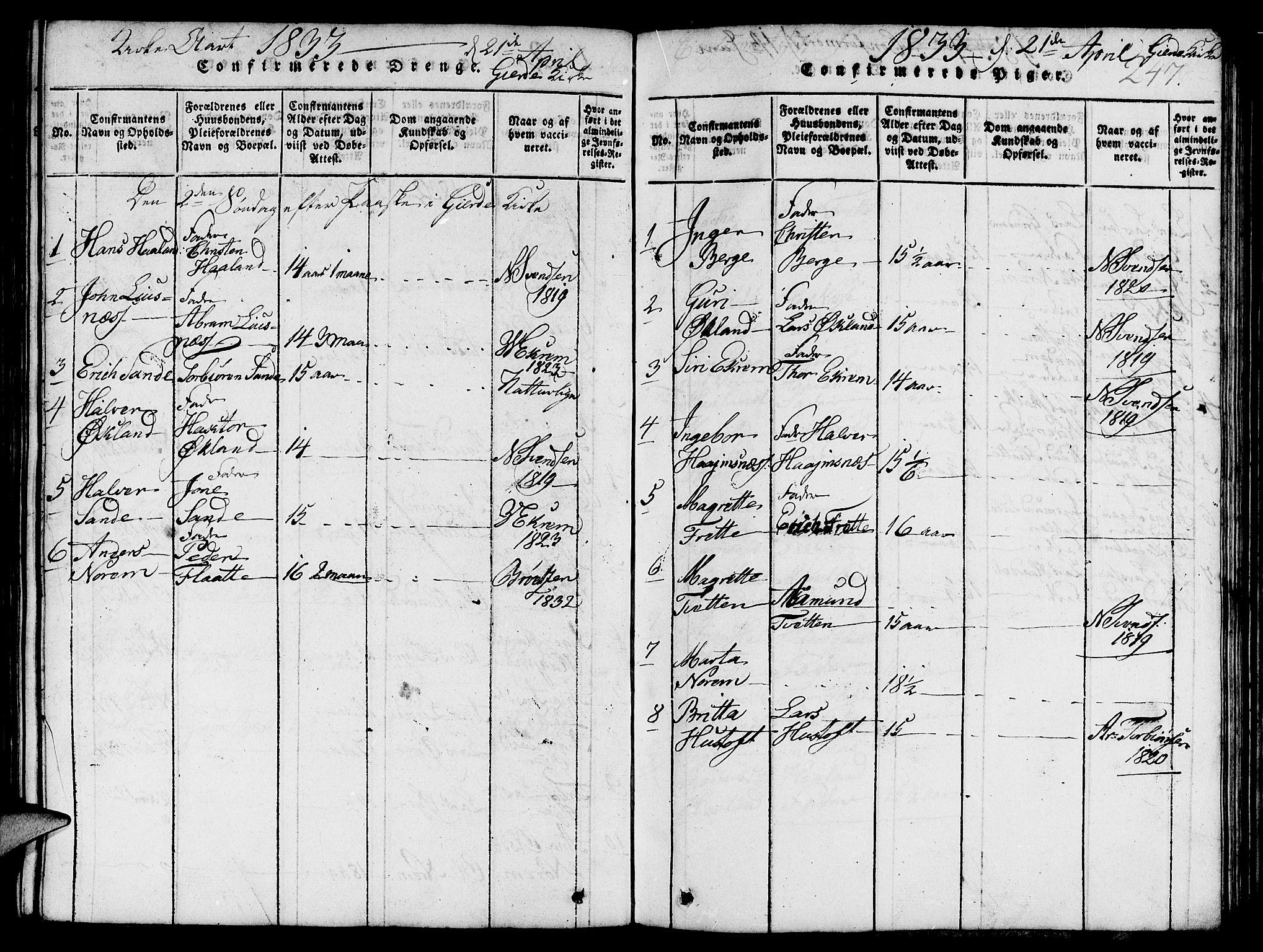 Etne sokneprestembete, SAB/A-75001/H/Hab: Parish register (copy) no. C 1, 1816-1841, p. 247
