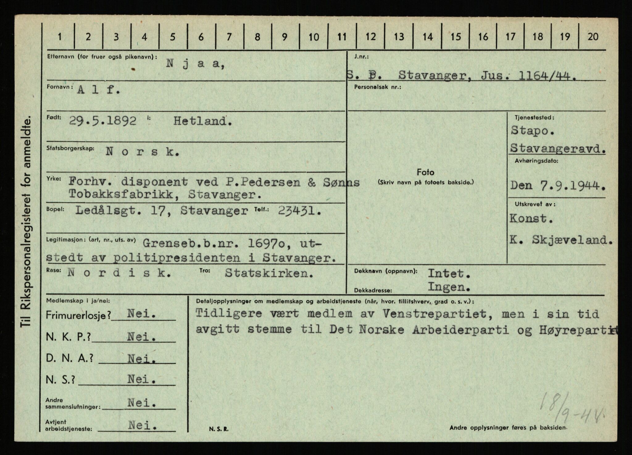 Statspolitiet - Hovedkontoret / Osloavdelingen, AV/RA-S-1329/C/Ca/L0011: Molberg - Nøstvold, 1943-1945, p. 3445