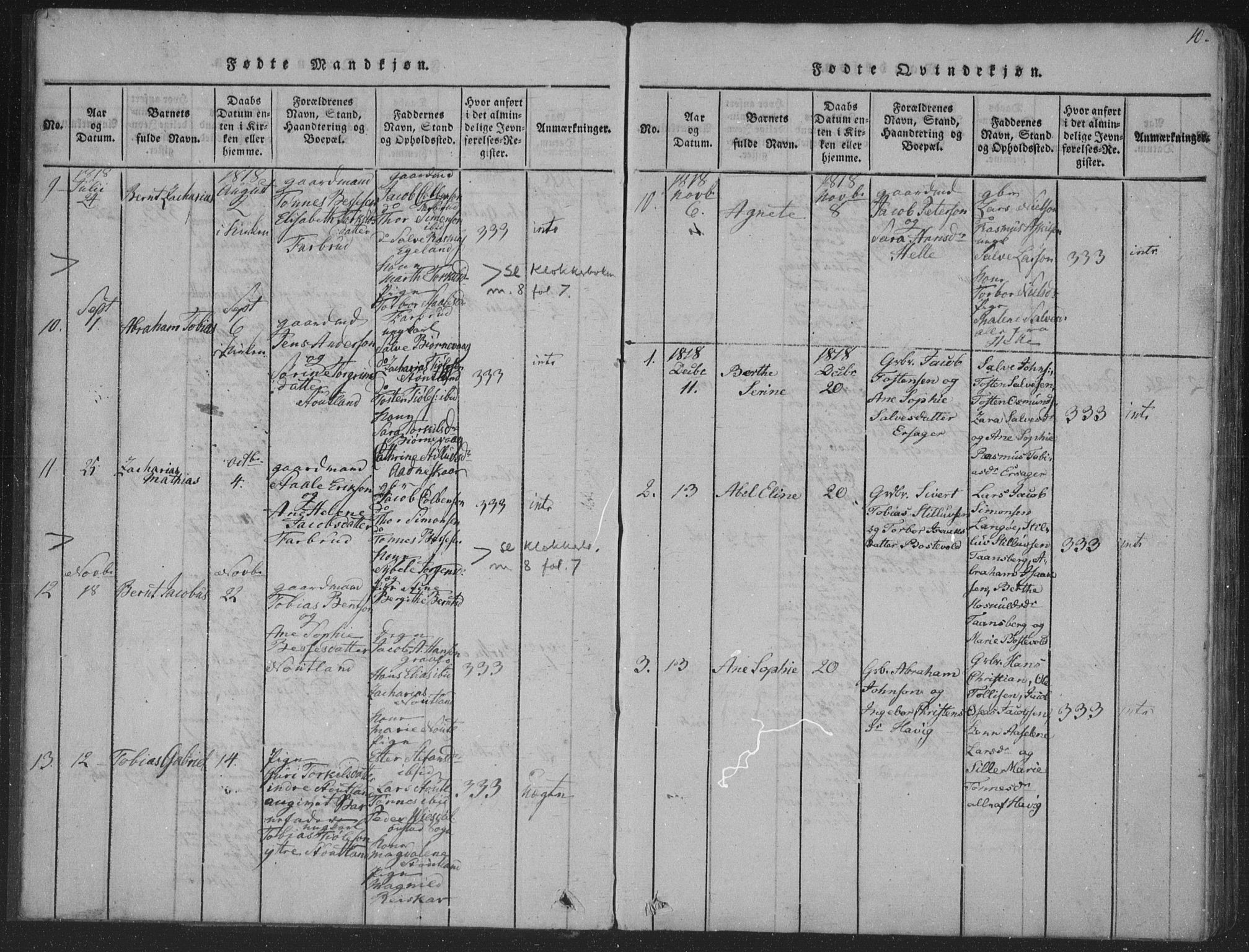 Herad sokneprestkontor, SAK/1111-0018/F/Fa/Fab/L0002: Parish register (official) no. A 2, 1816-1844, p. 10