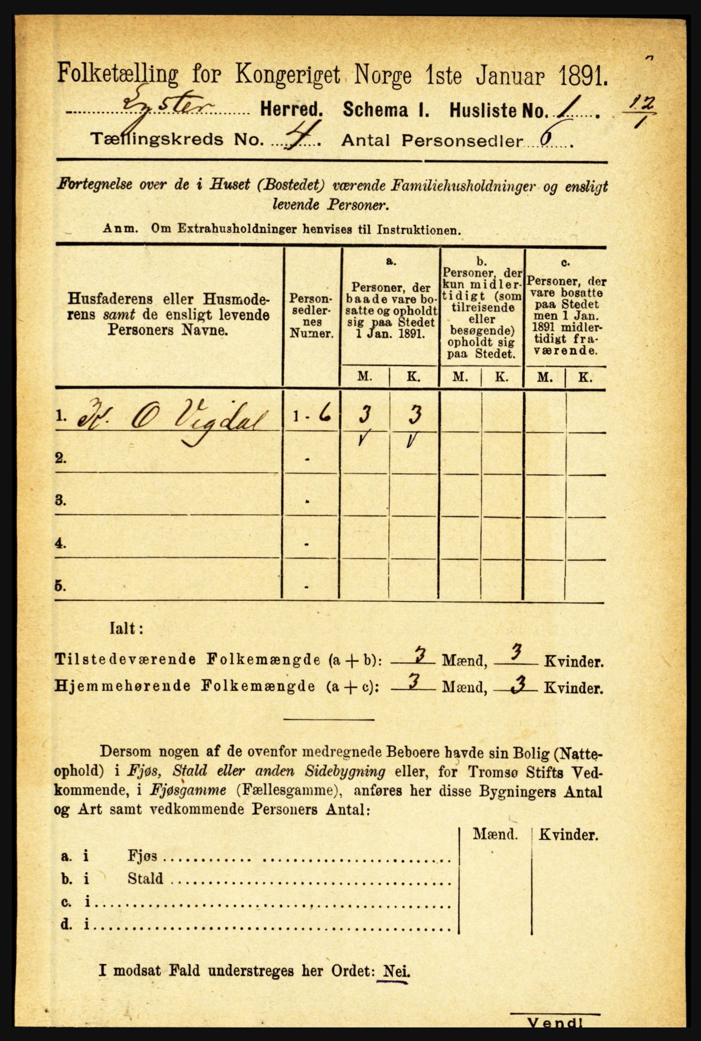 RA, 1891 census for 1426 Luster, 1891, p. 1407