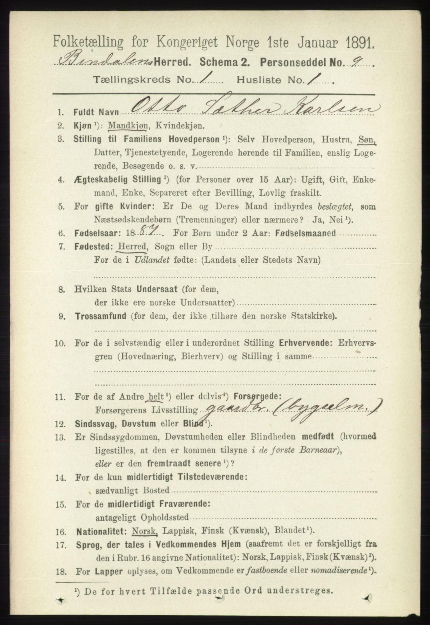 RA, 1891 census for 1811 Bindal, 1891, p. 63