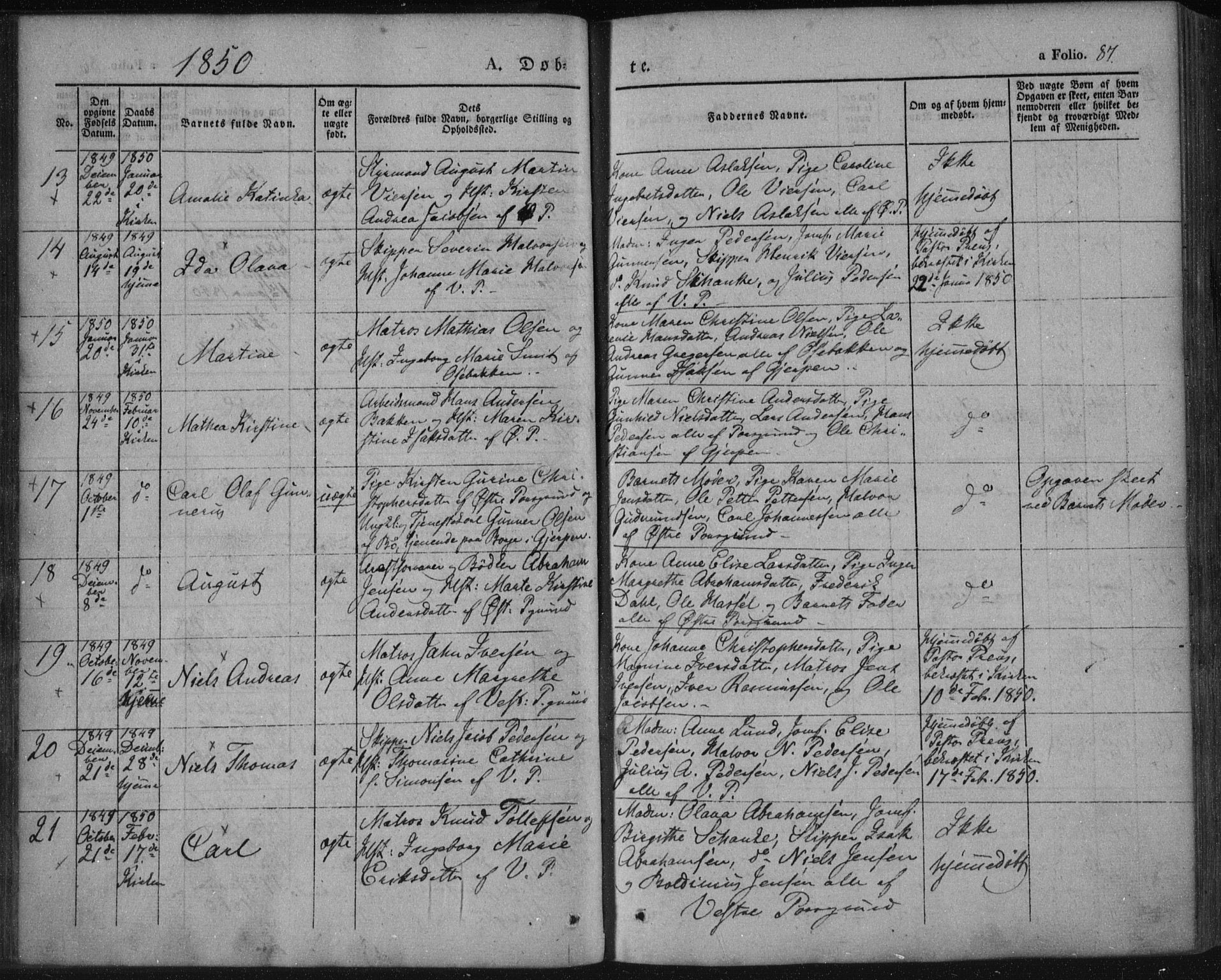 Porsgrunn kirkebøker , SAKO/A-104/F/Fa/L0006: Parish register (official) no. 6, 1841-1857, p. 87