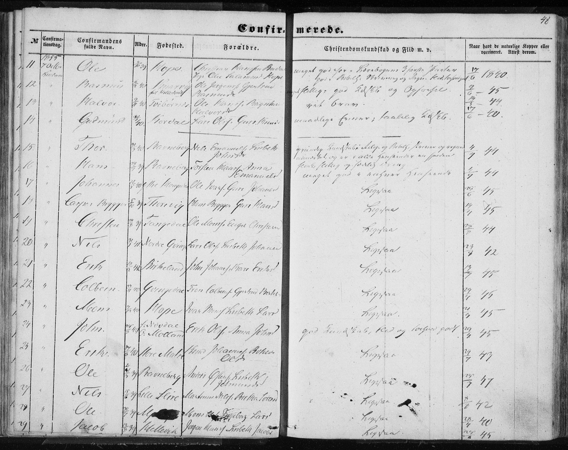 Lindås Sokneprestembete, AV/SAB-A-76701/H/Haa/Haaa/L0013: Parish register (official) no. A 13, 1848-1862, p. 48