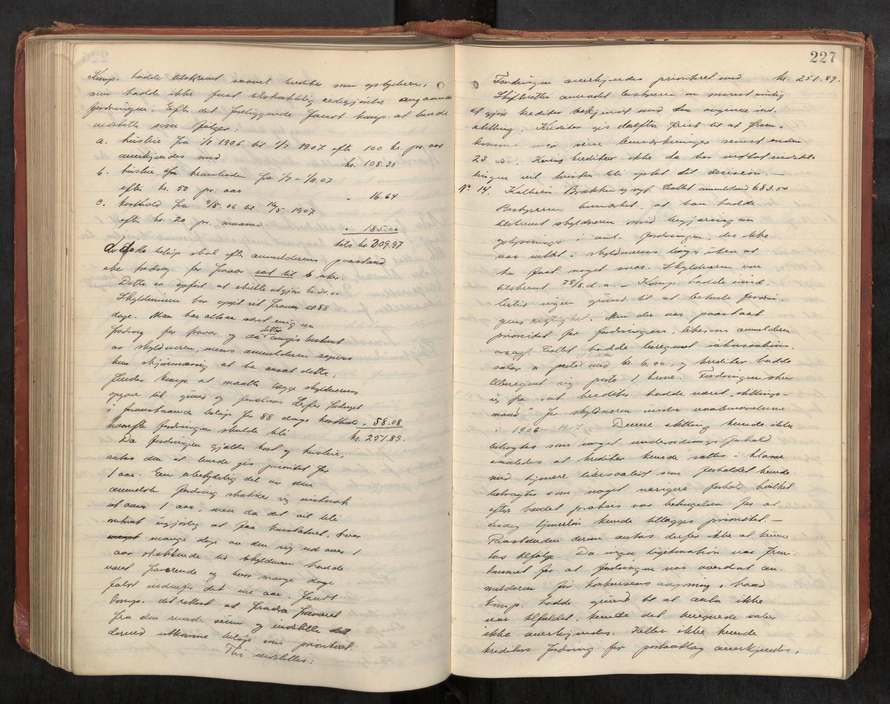 Fosen sorenskriveri, AV/SAT-A-1107/1/3/3B/L0009: Skiftebehandlingsprotokoll, 1907-1909, p. 227