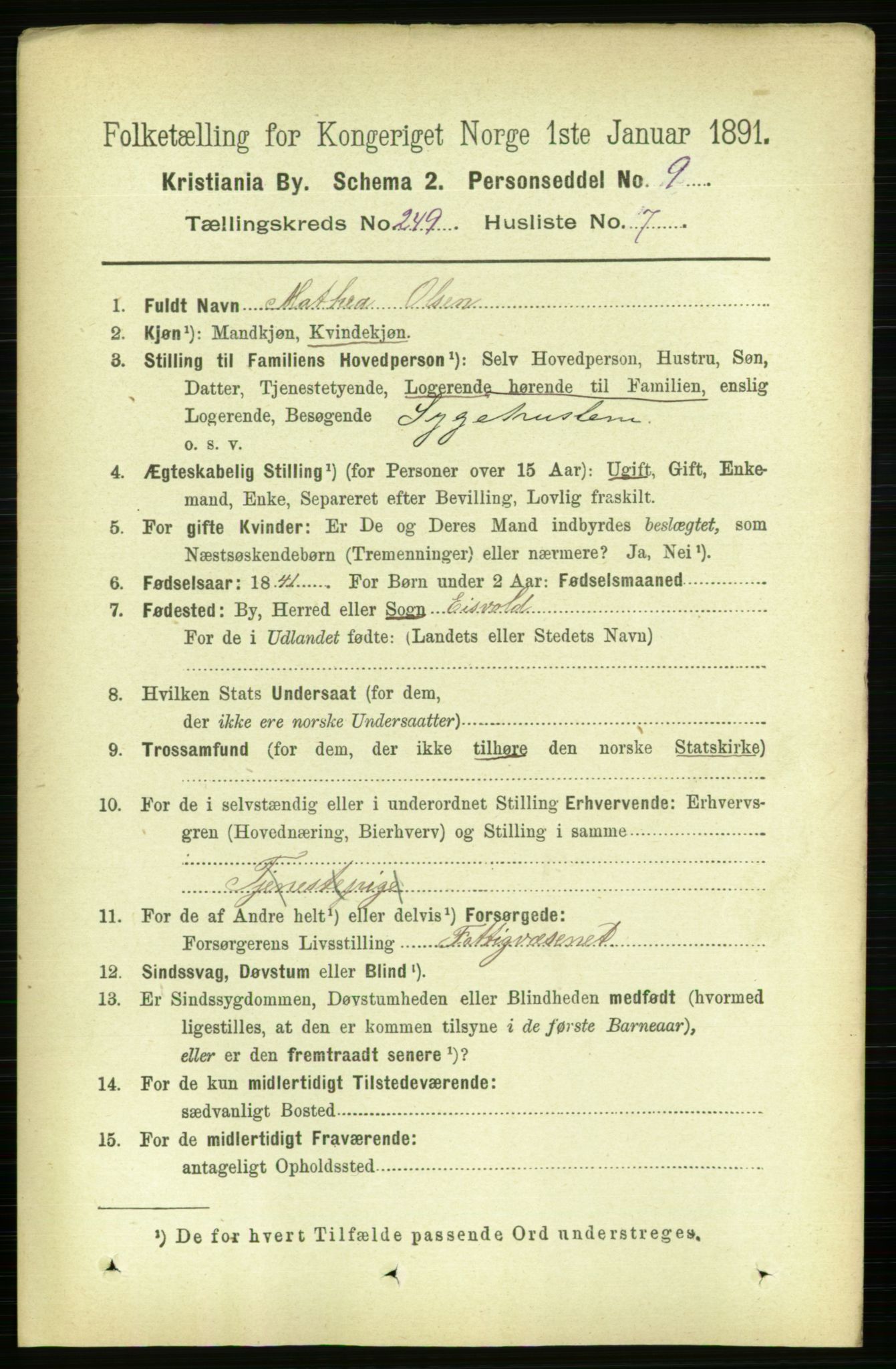 RA, 1891 census for 0301 Kristiania, 1891, p. 152425