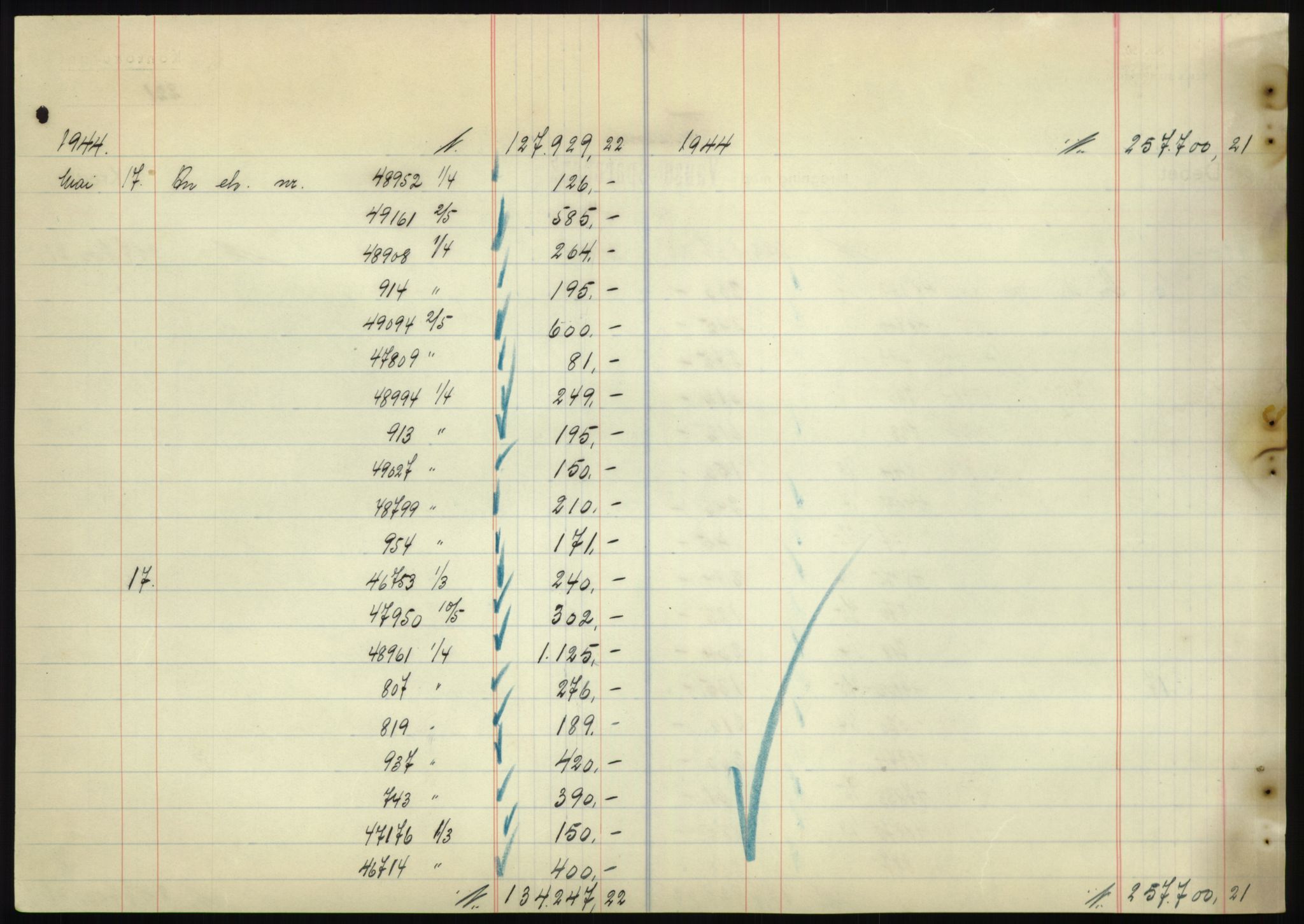 Forsvarsdepartementet, 10. kontor / Oppgjørskontoret, AV/RA-RAFA-1225/D/Db/L0180: Lista oppgjørskontor, 1942-1952, p. 2254