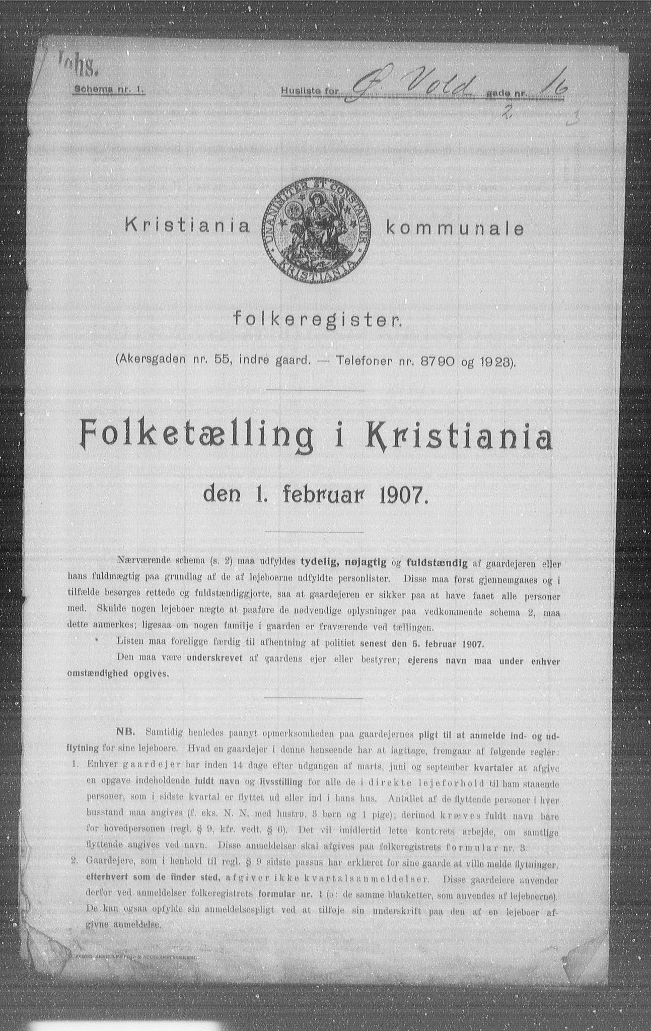 OBA, Municipal Census 1907 for Kristiania, 1907, p. 66097