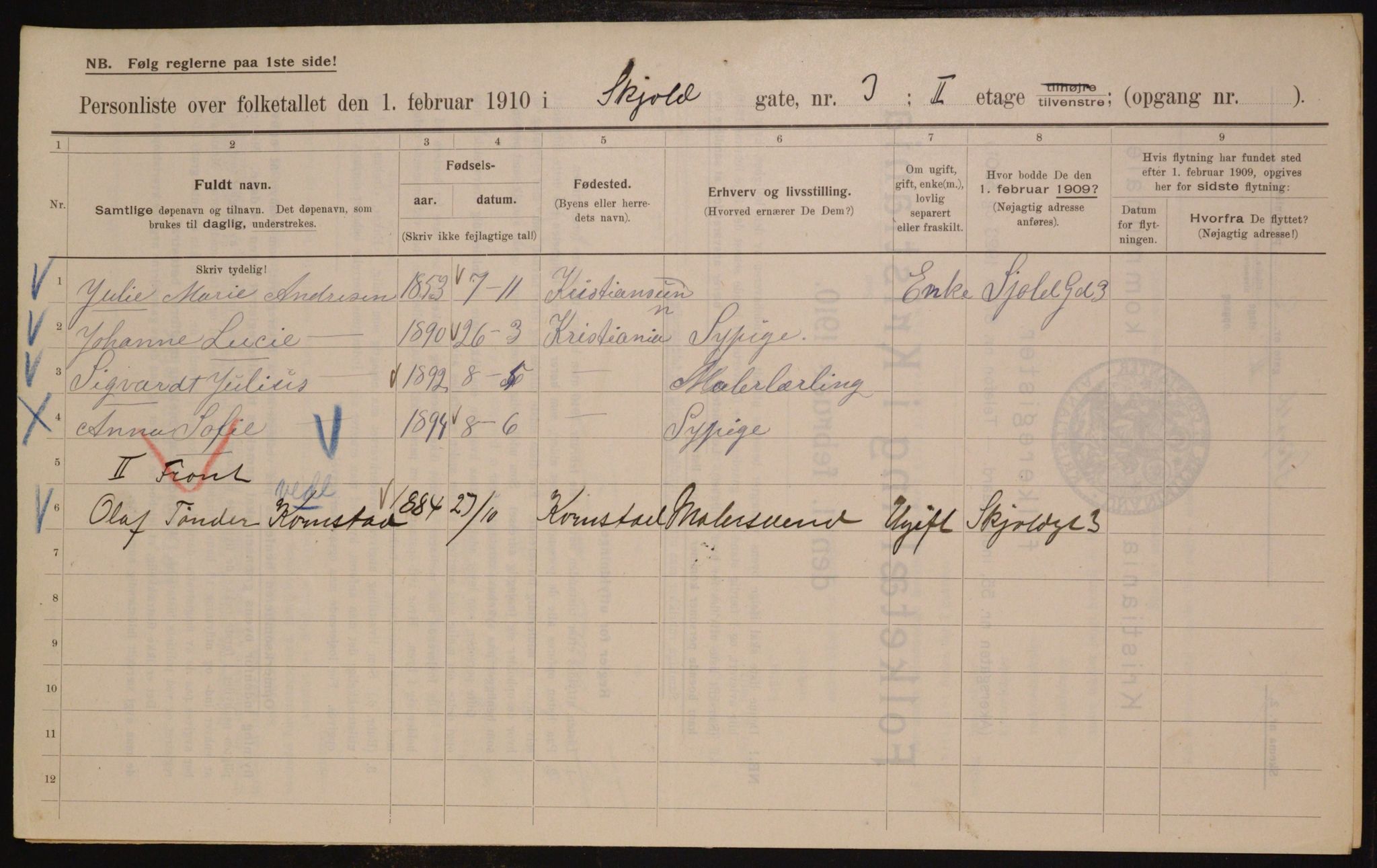 OBA, Municipal Census 1910 for Kristiania, 1910, p. 91731