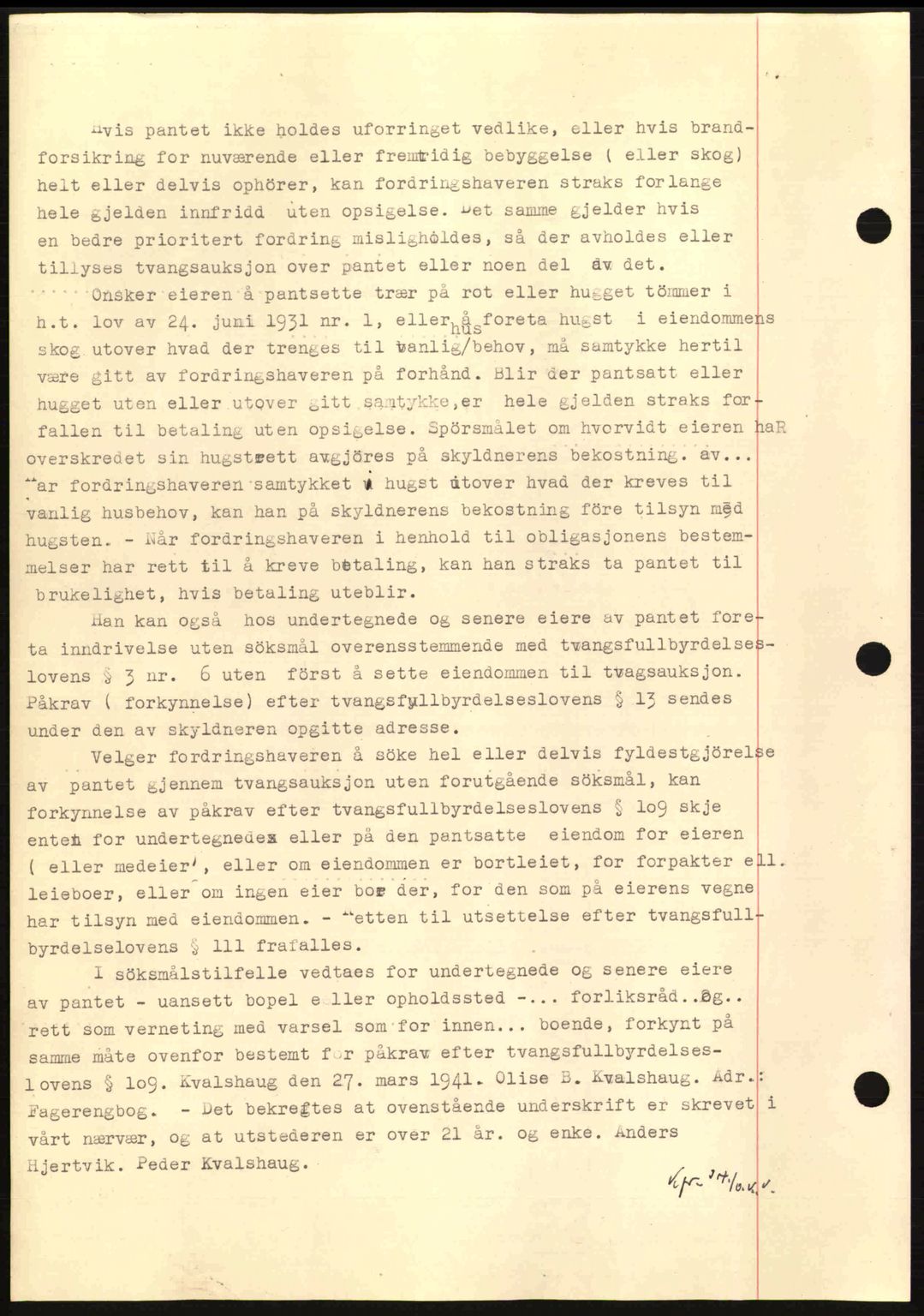 Nordmøre sorenskriveri, AV/SAT-A-4132/1/2/2Ca: Mortgage book no. B87, 1940-1941, Diary no: : 637/1941