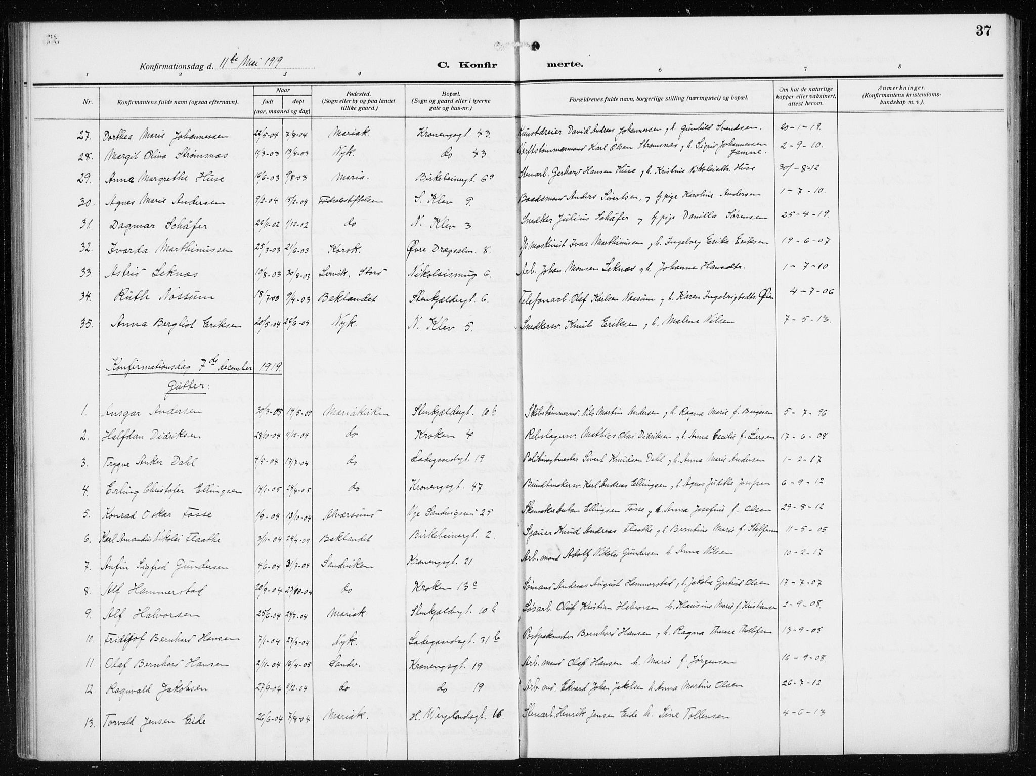 Mariakirken Sokneprestembete, AV/SAB-A-76901/H/Haa/L0015: Parish register (official) no. C 3, 1913-1927, p. 37