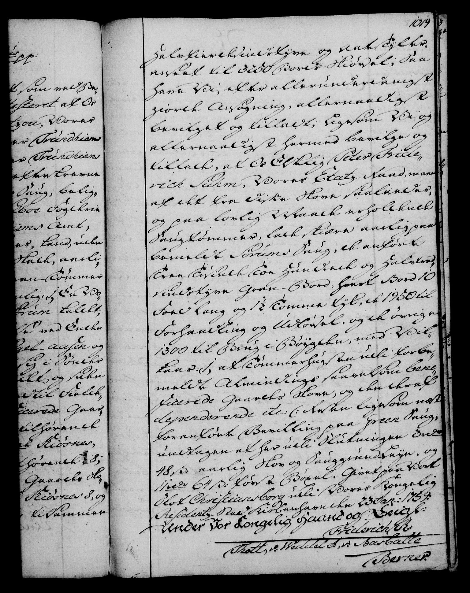 Rentekammeret, Kammerkanselliet, AV/RA-EA-3111/G/Gg/Gga/L0006: Norsk ekspedisjonsprotokoll med register (merket RK 53.6), 1749-1759, p. 1019