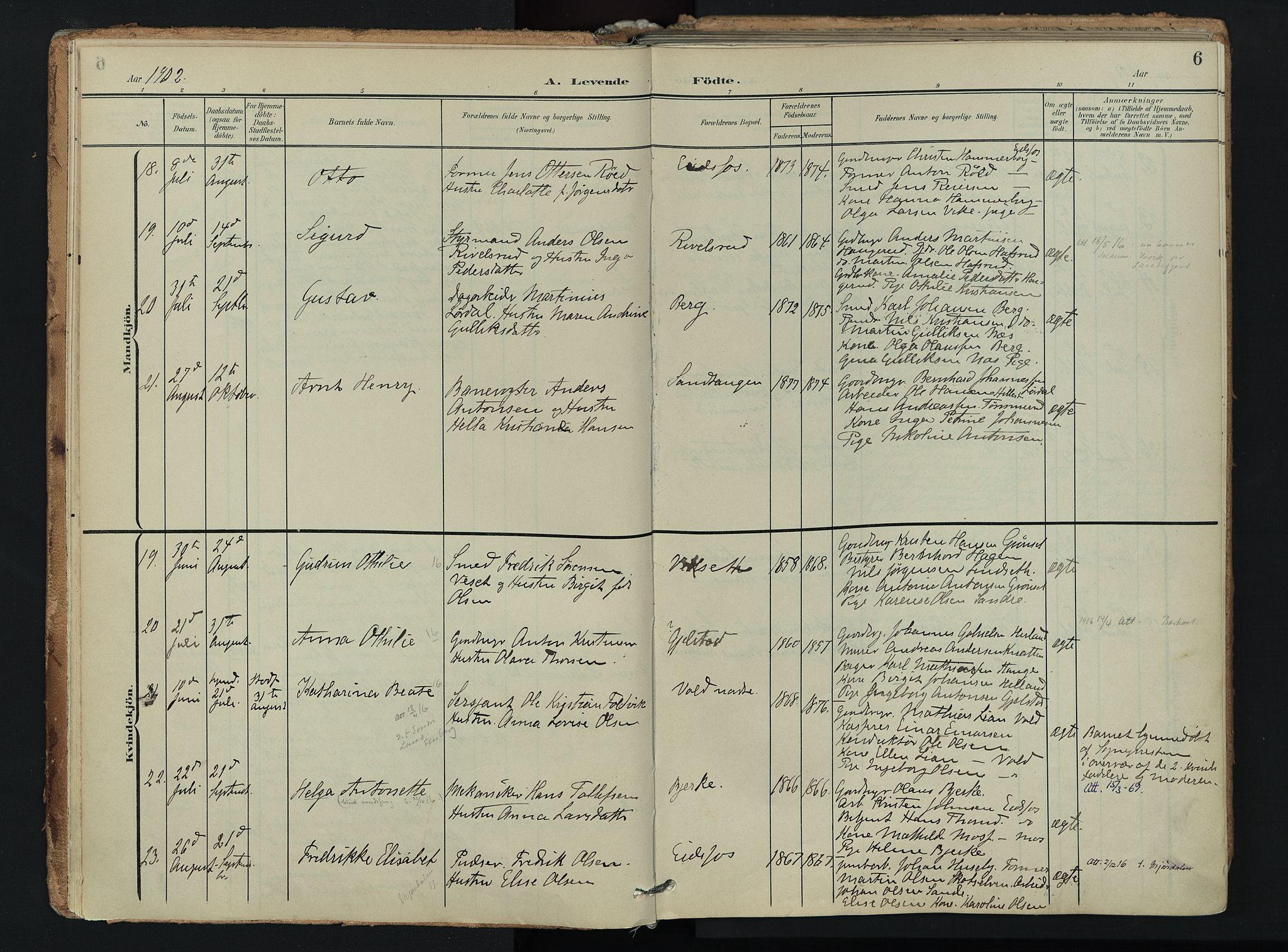 Hof kirkebøker, AV/SAKO-A-64/F/Fa/L0008: Parish register (official) no. I 8, 1902-1921, p. 6
