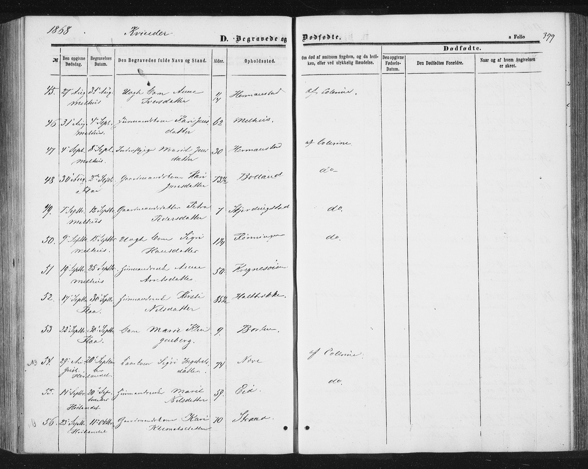 Ministerialprotokoller, klokkerbøker og fødselsregistre - Sør-Trøndelag, AV/SAT-A-1456/691/L1077: Parish register (official) no. 691A09, 1862-1873, p. 399