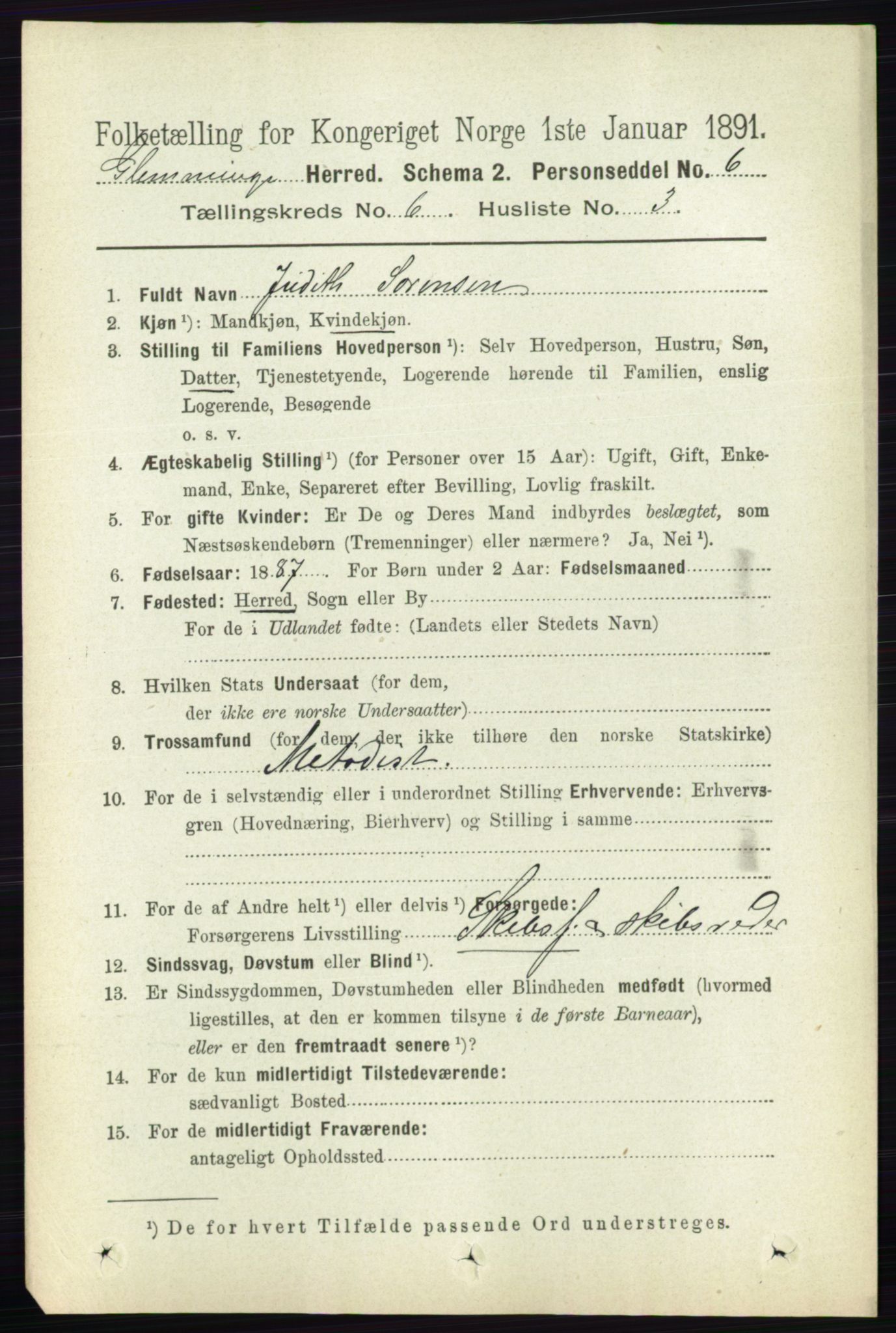 RA, 1891 census for 0132 Glemmen, 1891, p. 7524