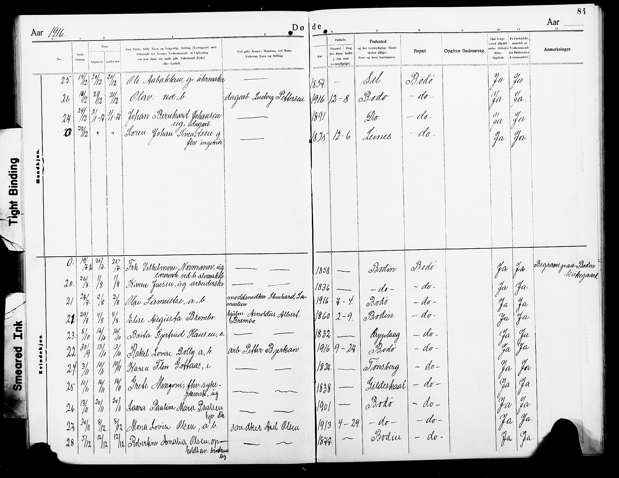 Ministerialprotokoller, klokkerbøker og fødselsregistre - Nordland, AV/SAT-A-1459/801/L0035: Parish register (copy) no. 801C10, 1910-1923, p. 84