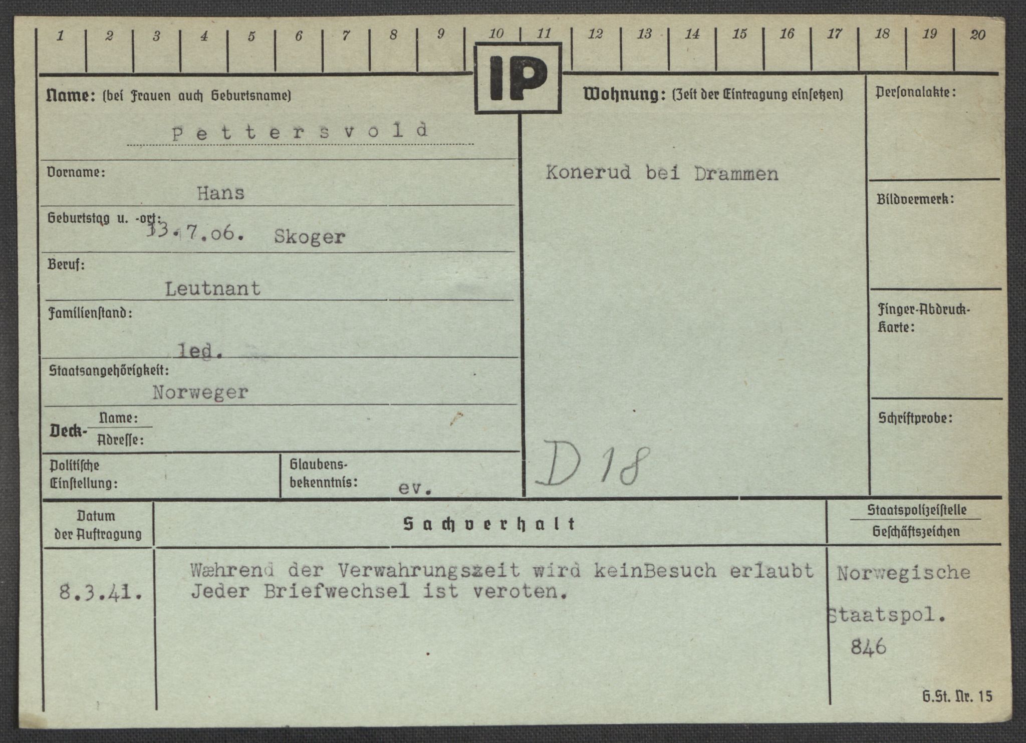 Befehlshaber der Sicherheitspolizei und des SD, AV/RA-RAFA-5969/E/Ea/Eaa/L0008: Register over norske fanger i Møllergata 19: Oelze-Ru, 1940-1945, p. 884