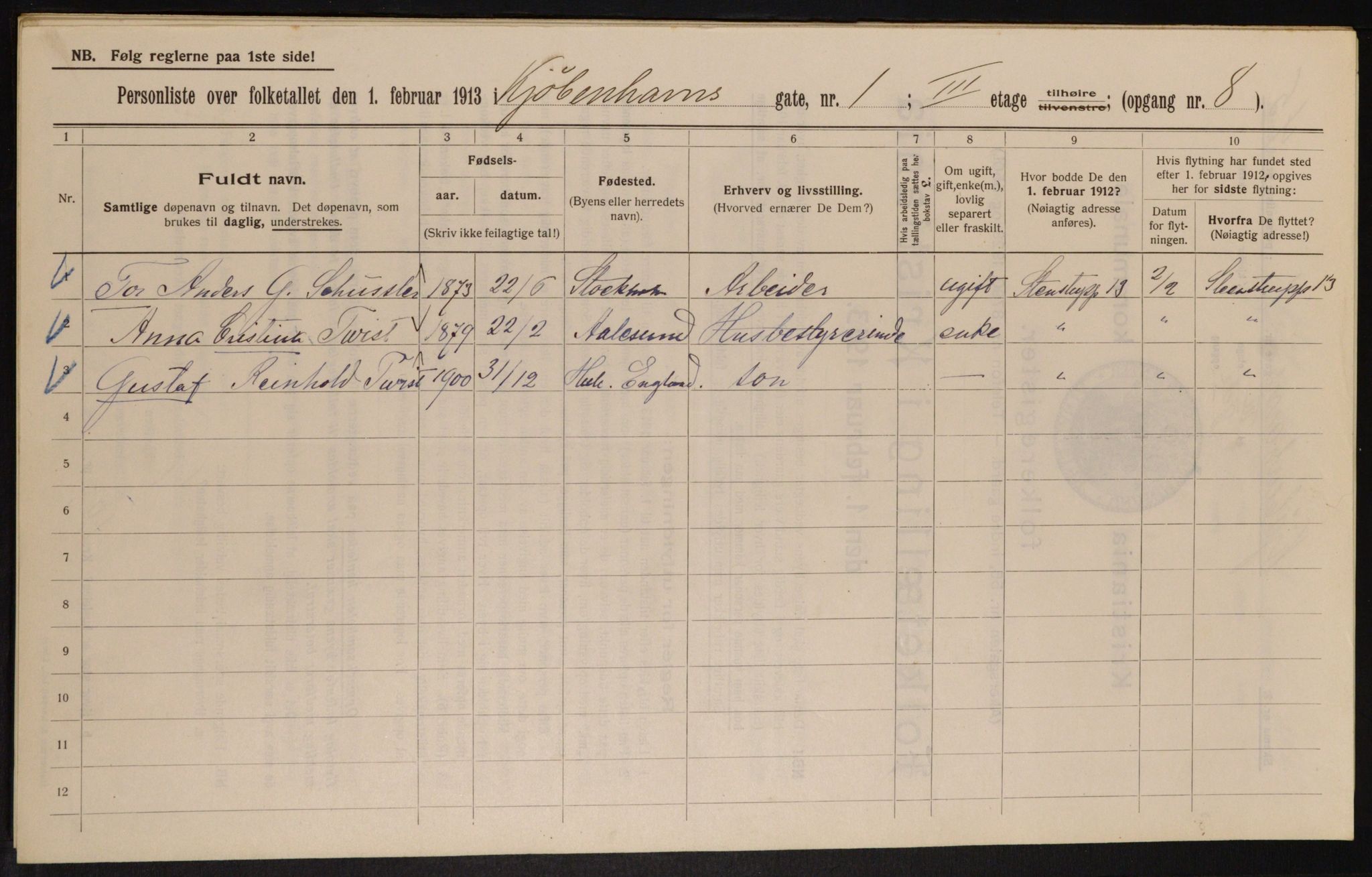 OBA, Municipal Census 1913 for Kristiania, 1913, p. 54735