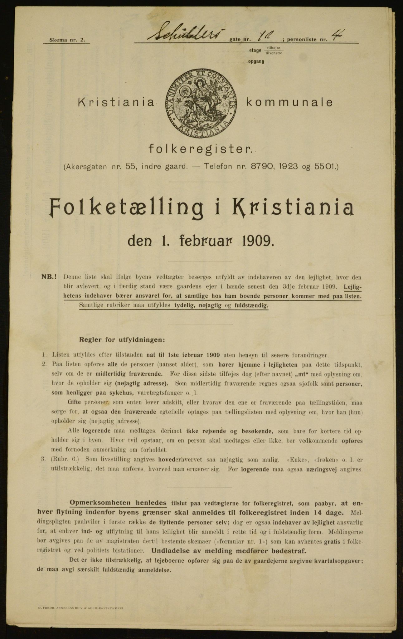 OBA, Municipal Census 1909 for Kristiania, 1909, p. 84364