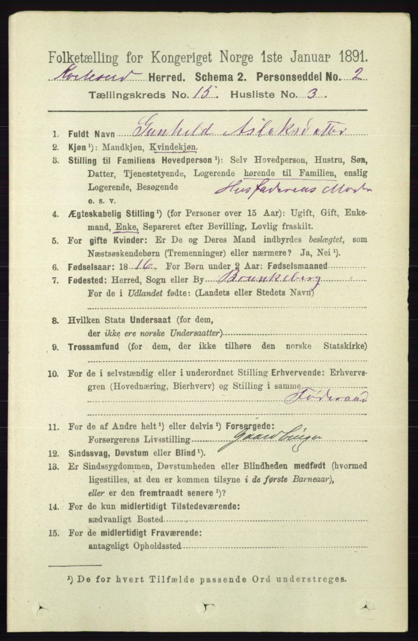 RA, 1891 census for 0829 Kviteseid, 1891, p. 3540