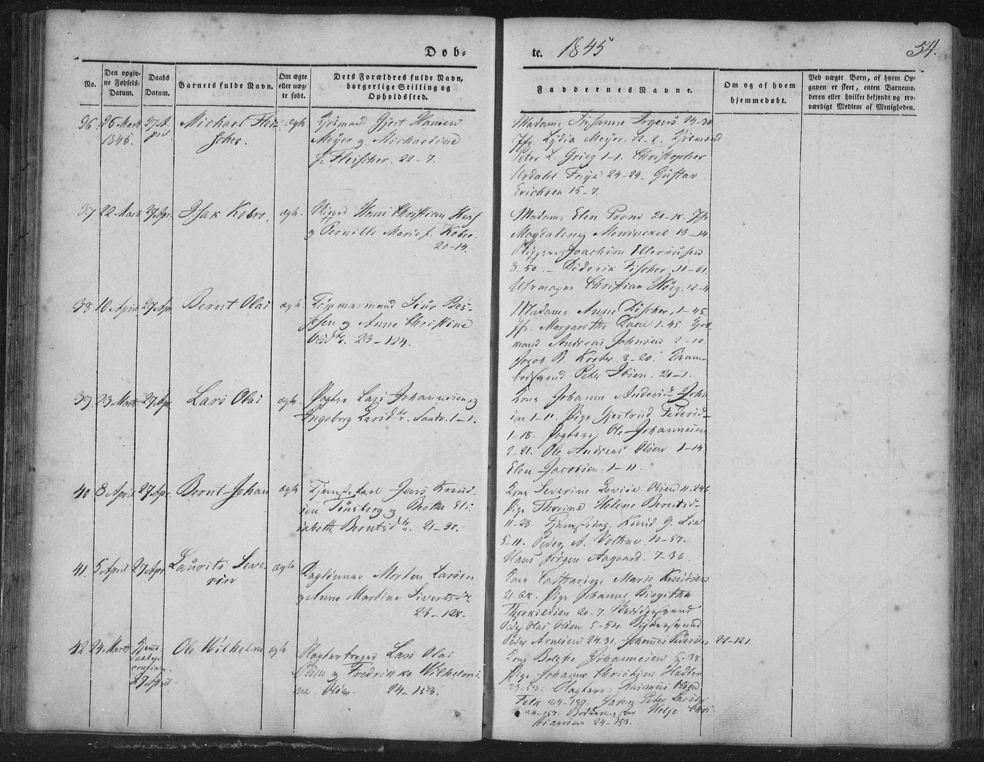 Korskirken sokneprestembete, AV/SAB-A-76101/H/Haa/L0016: Parish register (official) no. B 2, 1841-1851, p. 54